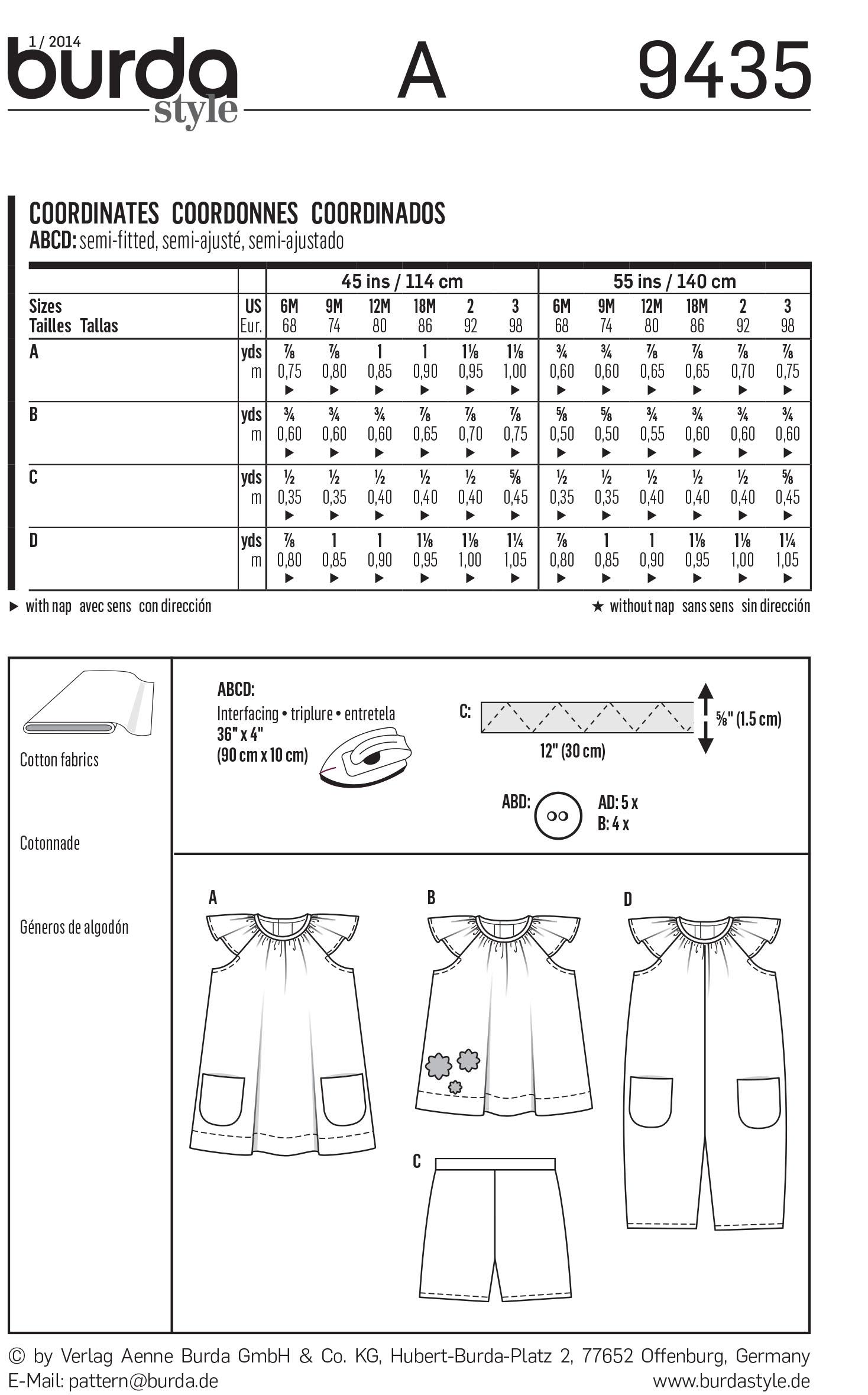 Burda B9435 Burda Baby Sewing Pattern