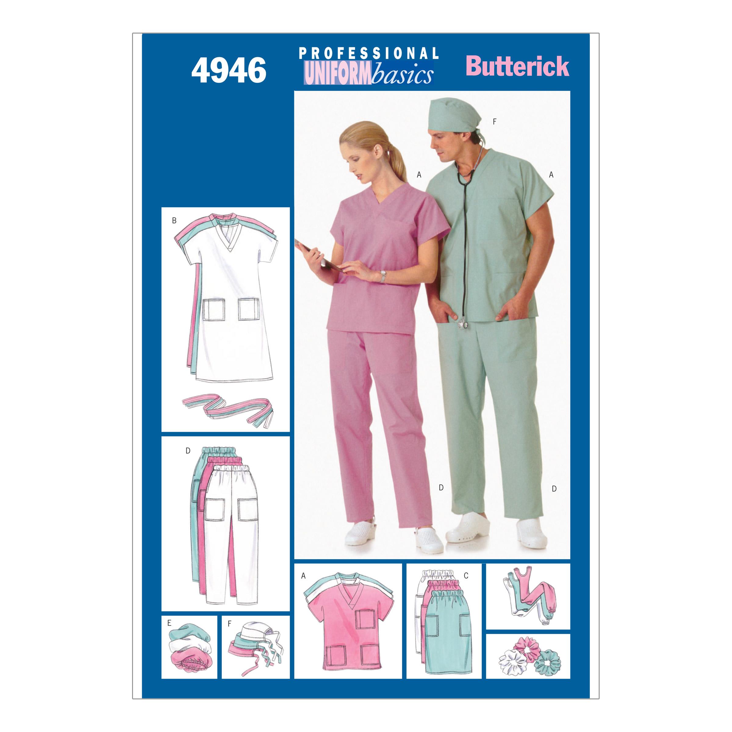 Butterick B4946 Unisex Uniforms (Dress, Belt, Top, Skirt, Pants, Hat & Ponytail Holder