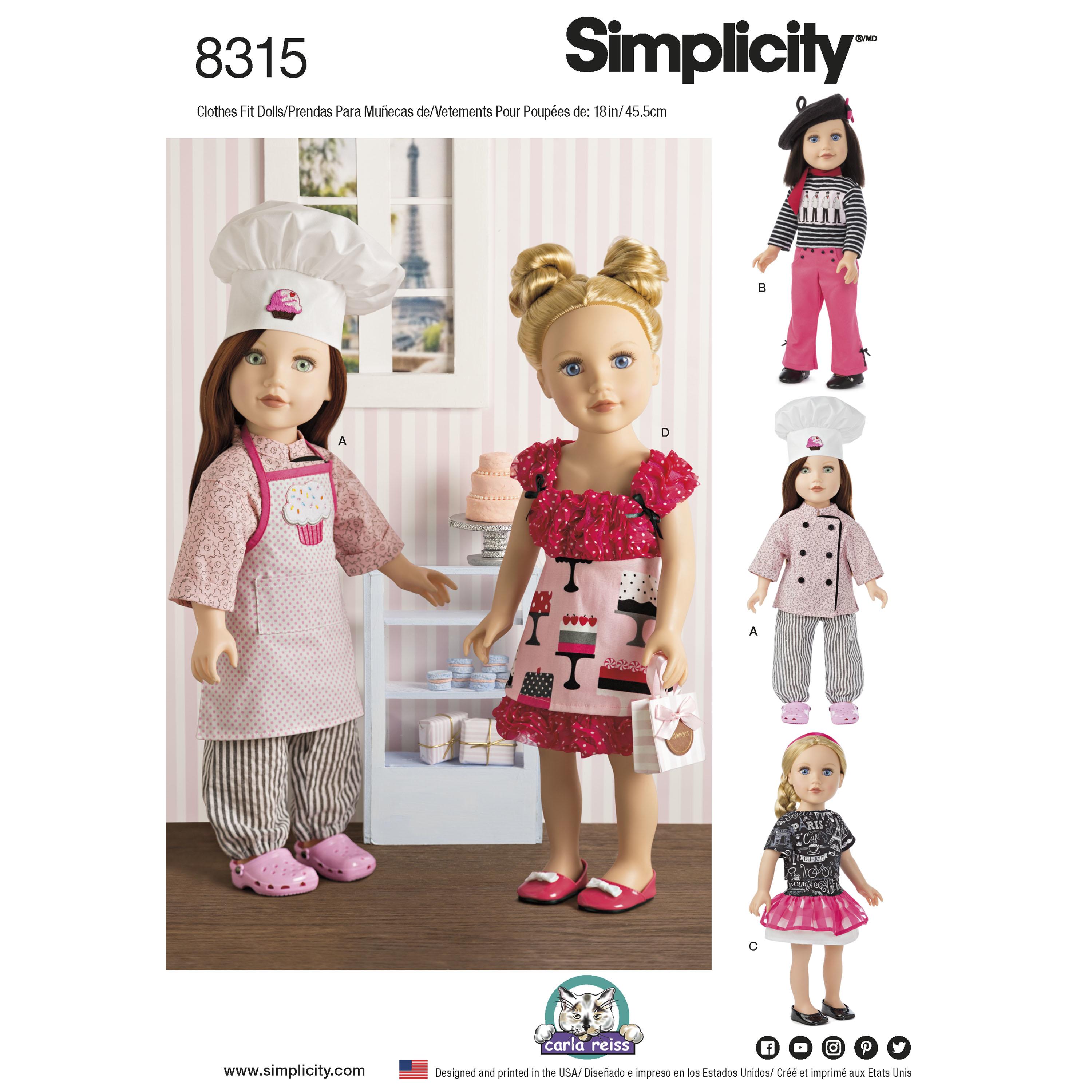 Simplicity S8315 18" Chef Doll Clothes