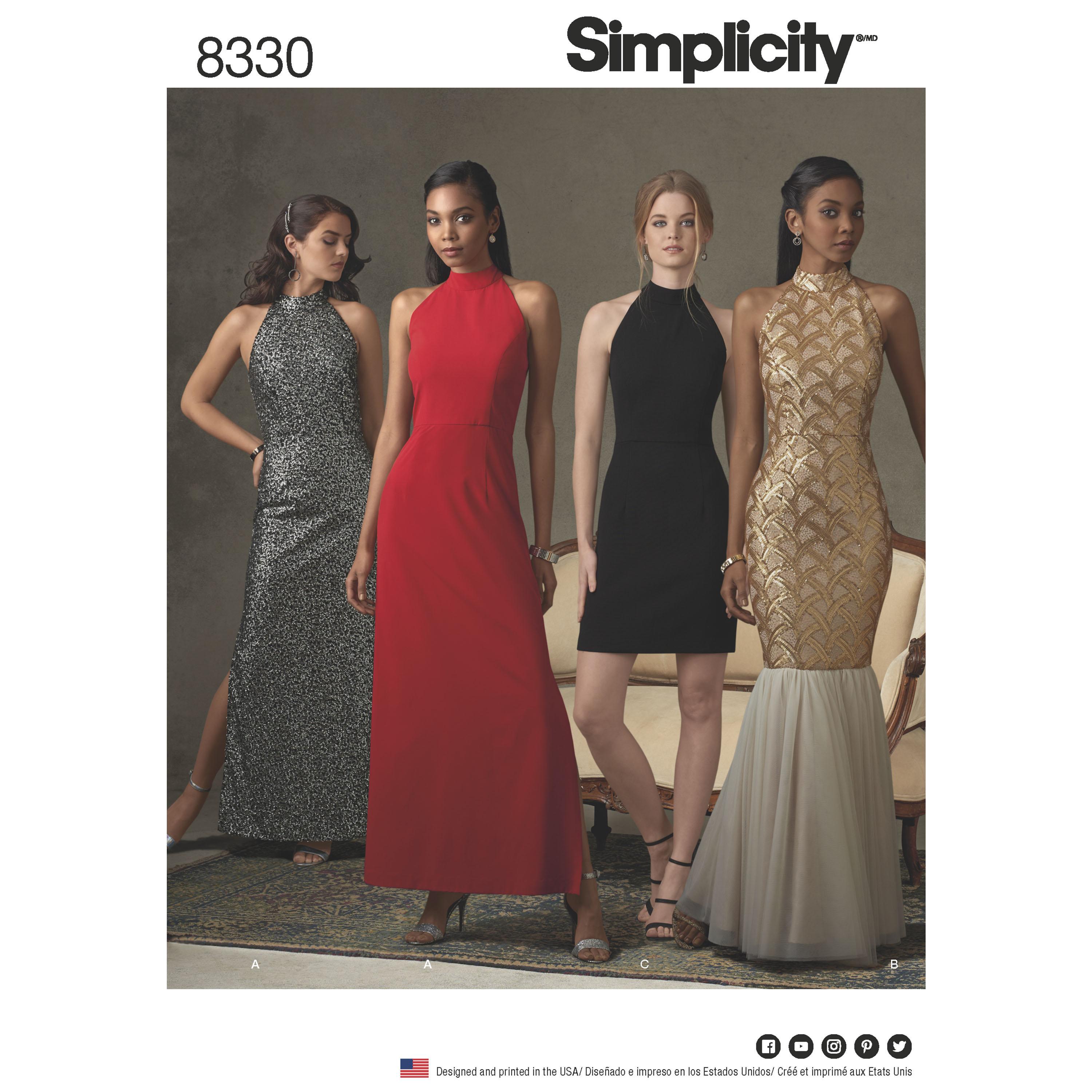 Simplicity S8330 Women's Dress with Skirt and Back Variations