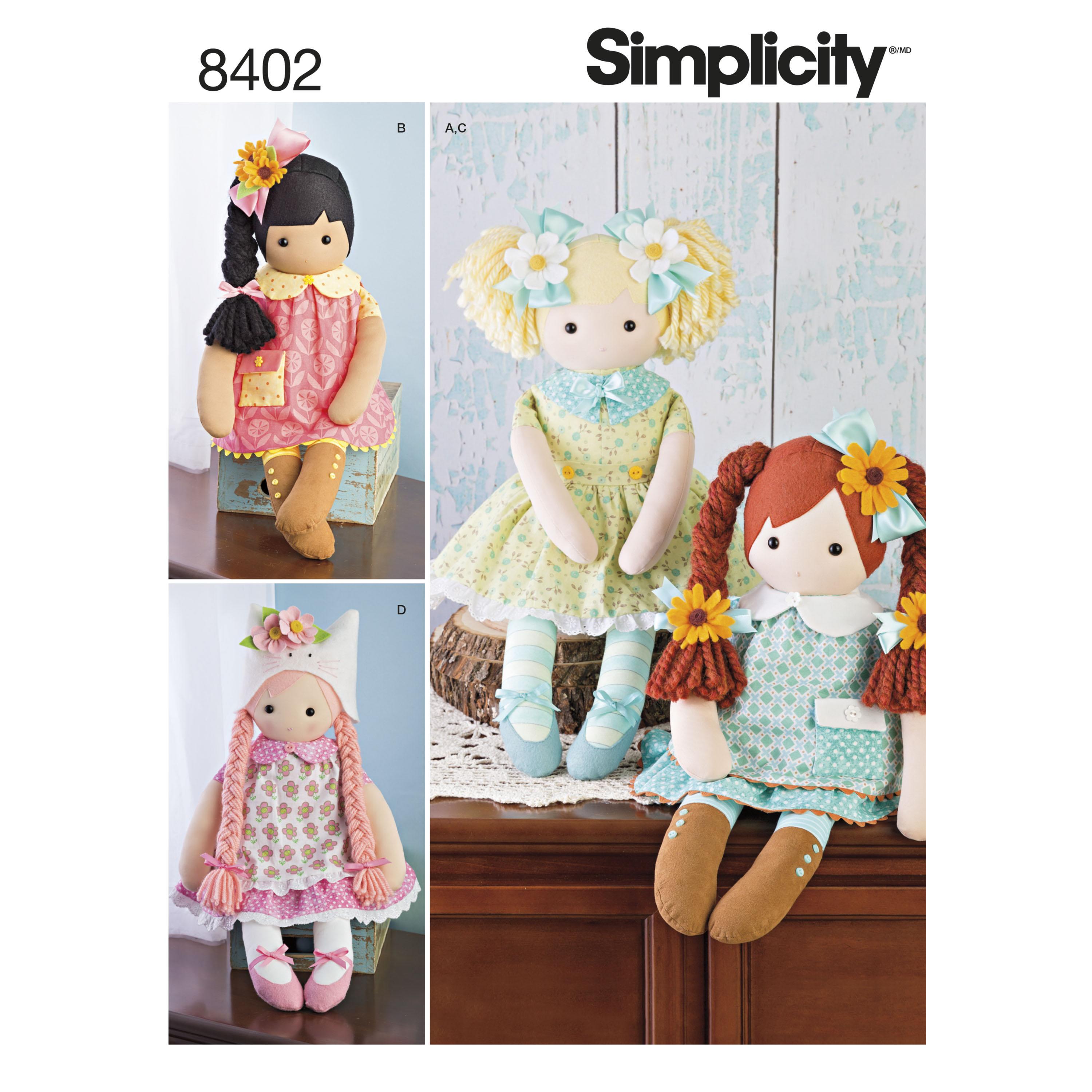 Simplicity S8402 23" Stuffed Dolls With Clothes