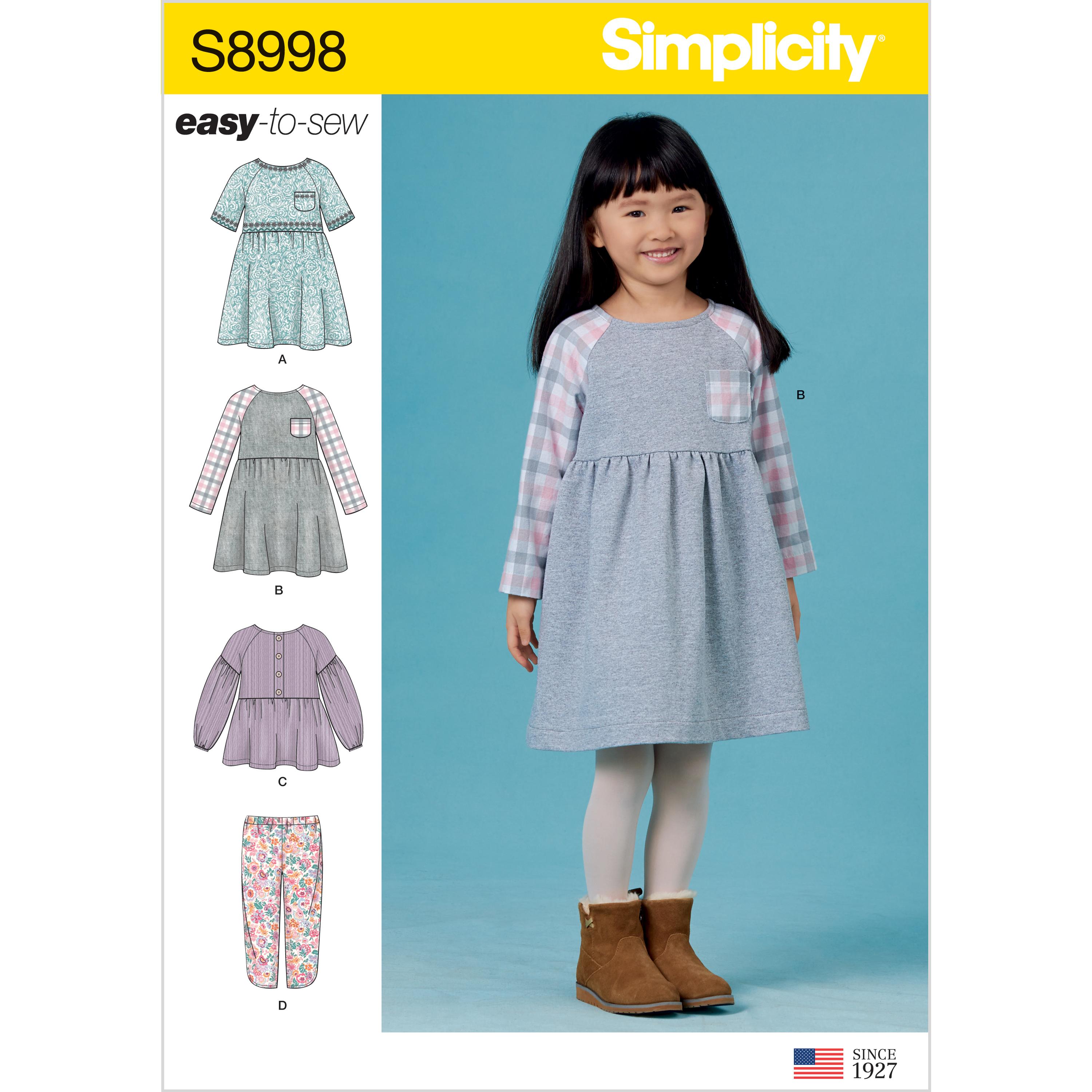 Simplicity S8998 Children's Easy-To-Sew Sportswear Dress, Top, Pants