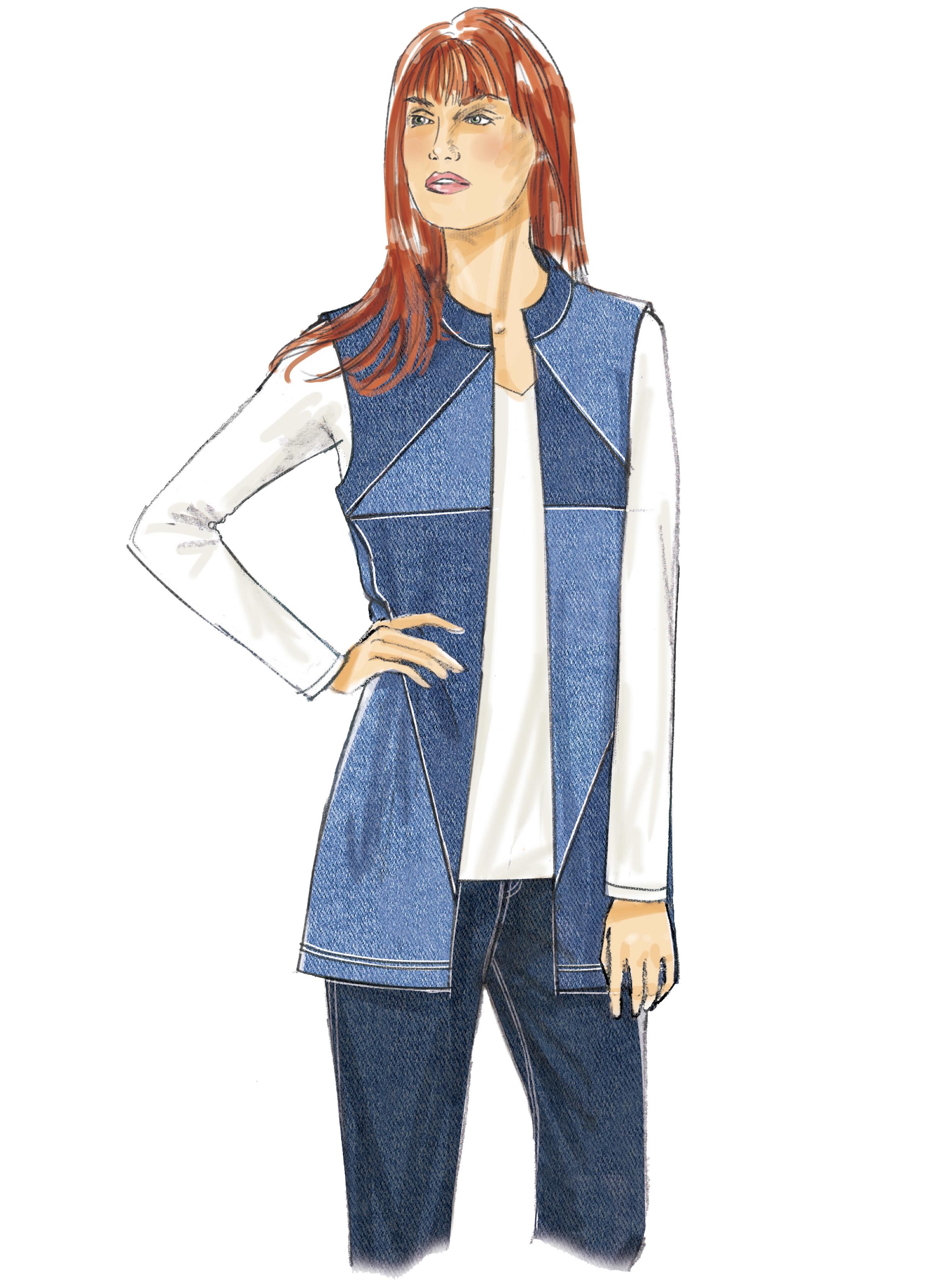 Butterick B6496 Misses' Jackets and Vests with Contrast and Seam Variations