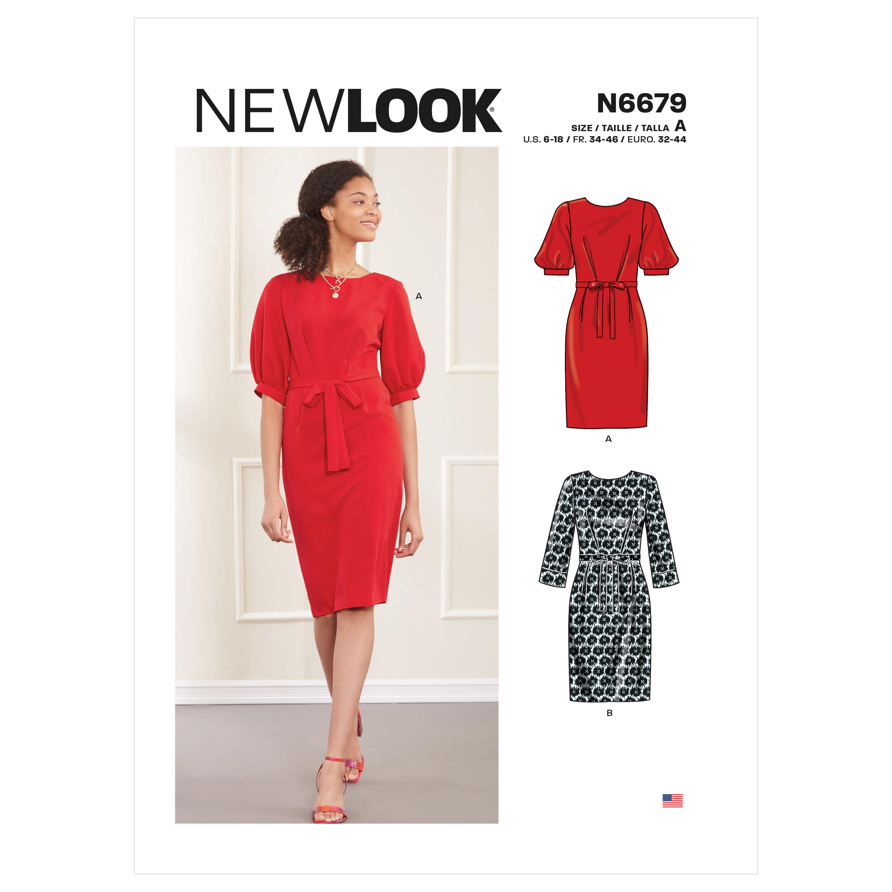 New Look Sewing Pattern N6679 Misses' Knee Length Dress With Sleeve Variations
