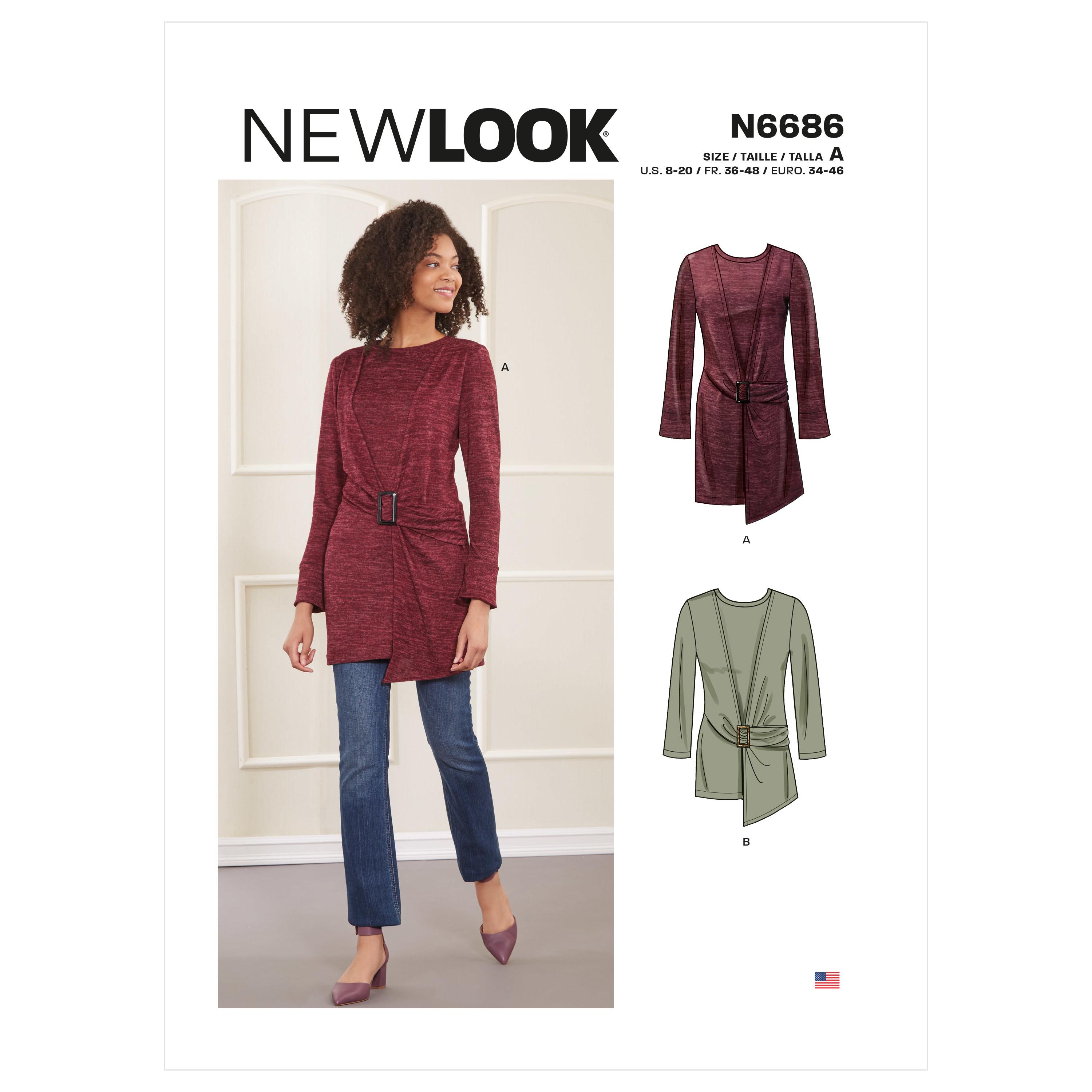 New Look Sewing Pattern N6686 Misses' Knit Top In Two Lengths