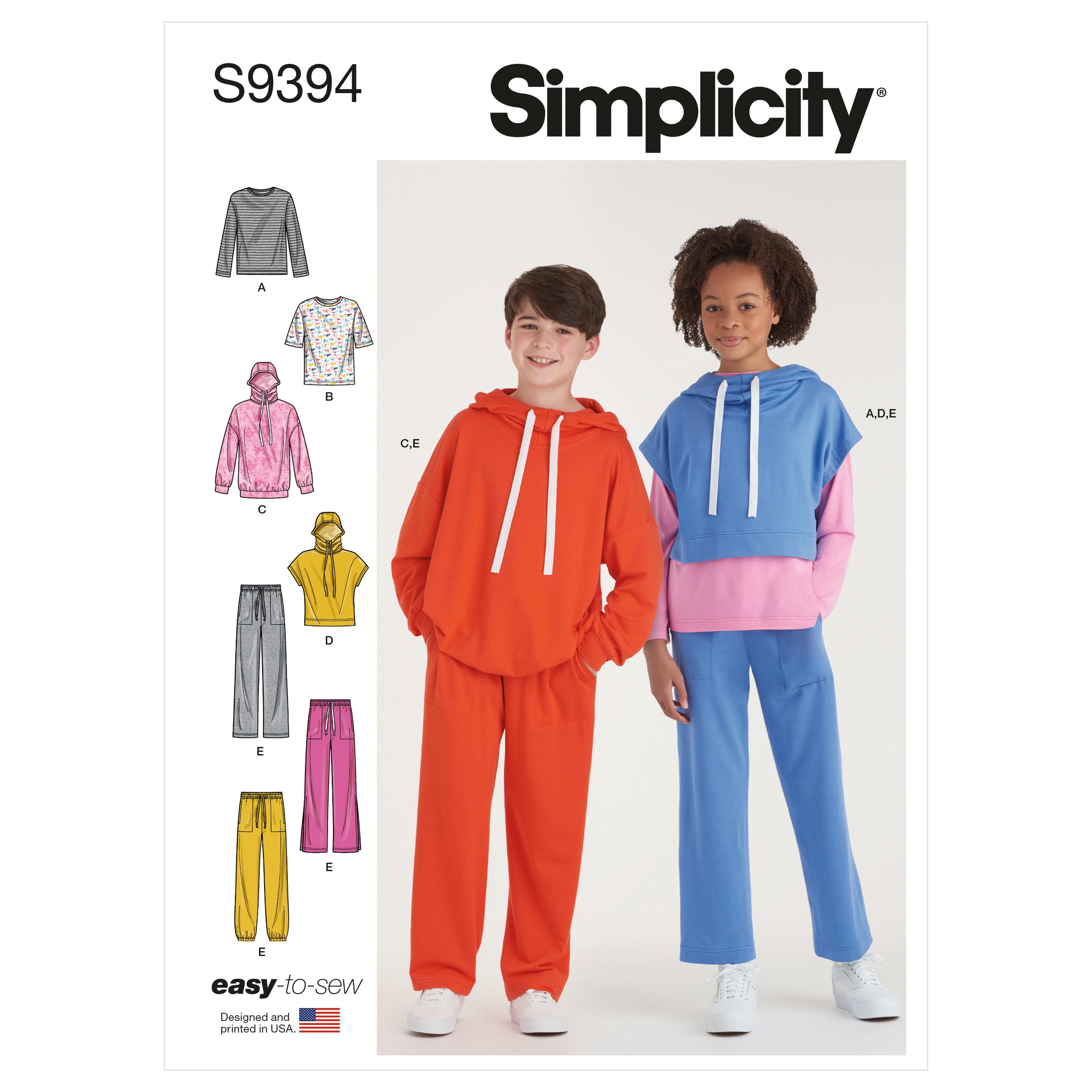 Simplicity Sewing Pattern S9394 Boys' and Girls' Oversized Knit Hoodies, Pants and Tops