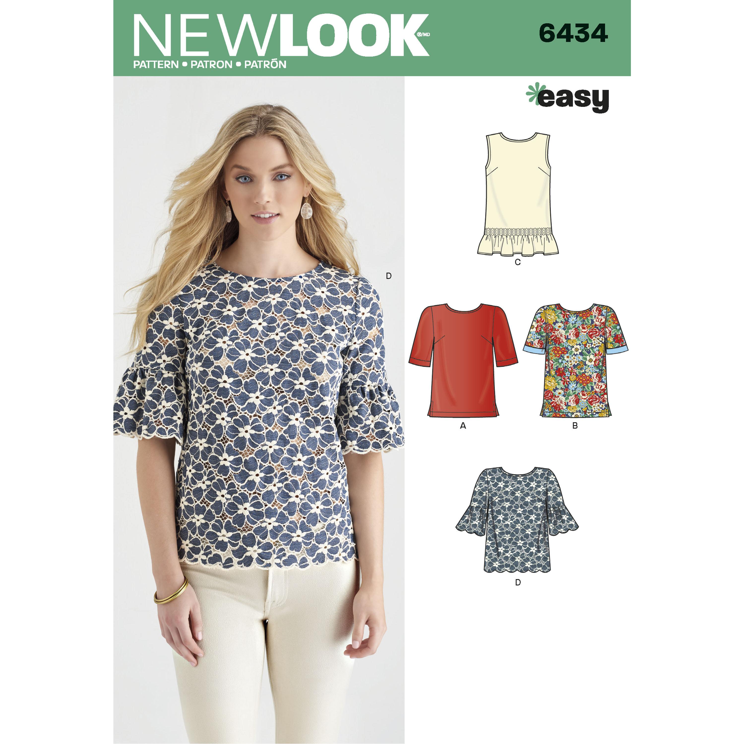 NewLook N6434 Misses' Tops with Fabric Variations