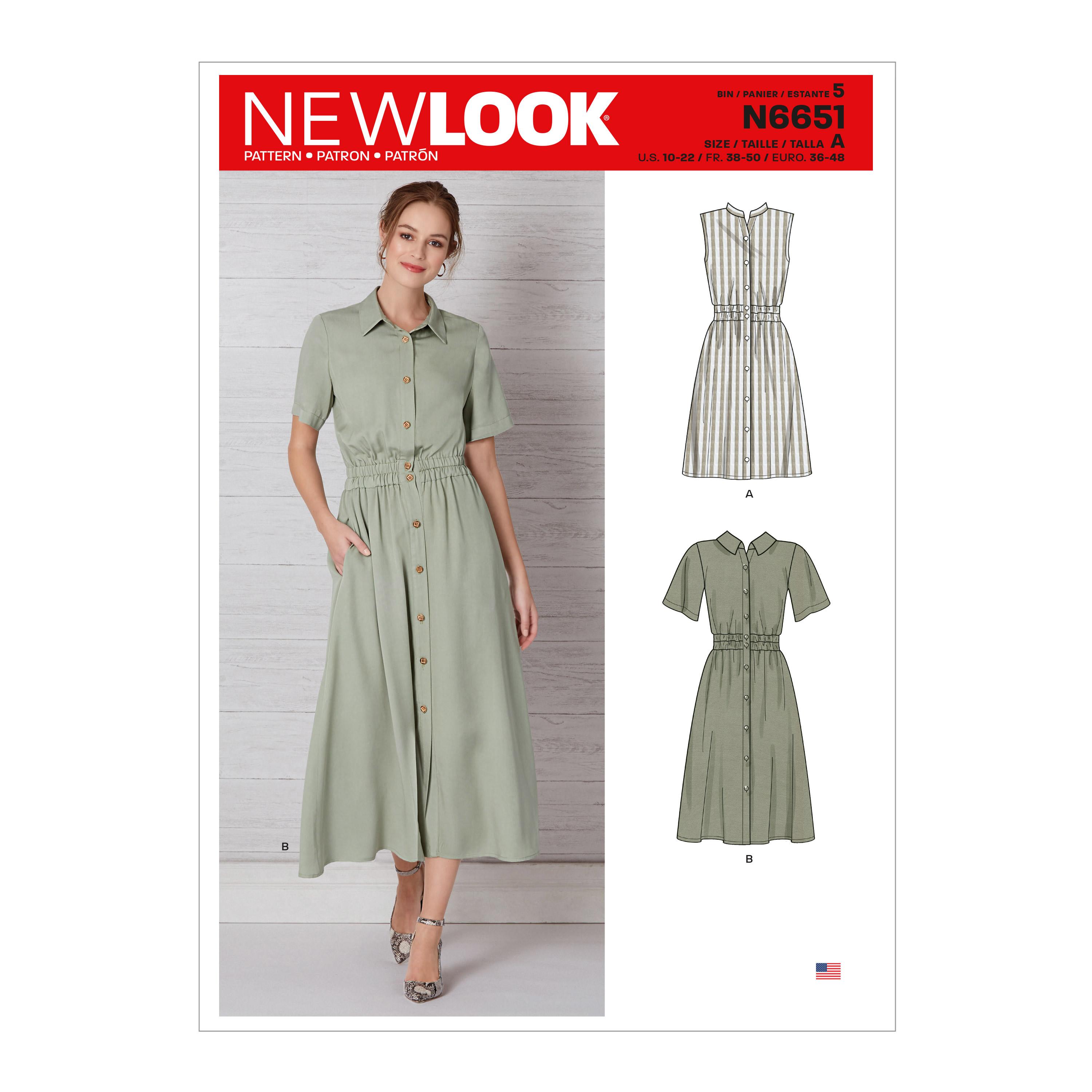 New Look Sewing Pattern N6651 Misses' Button Front Dress With Elastic Waist