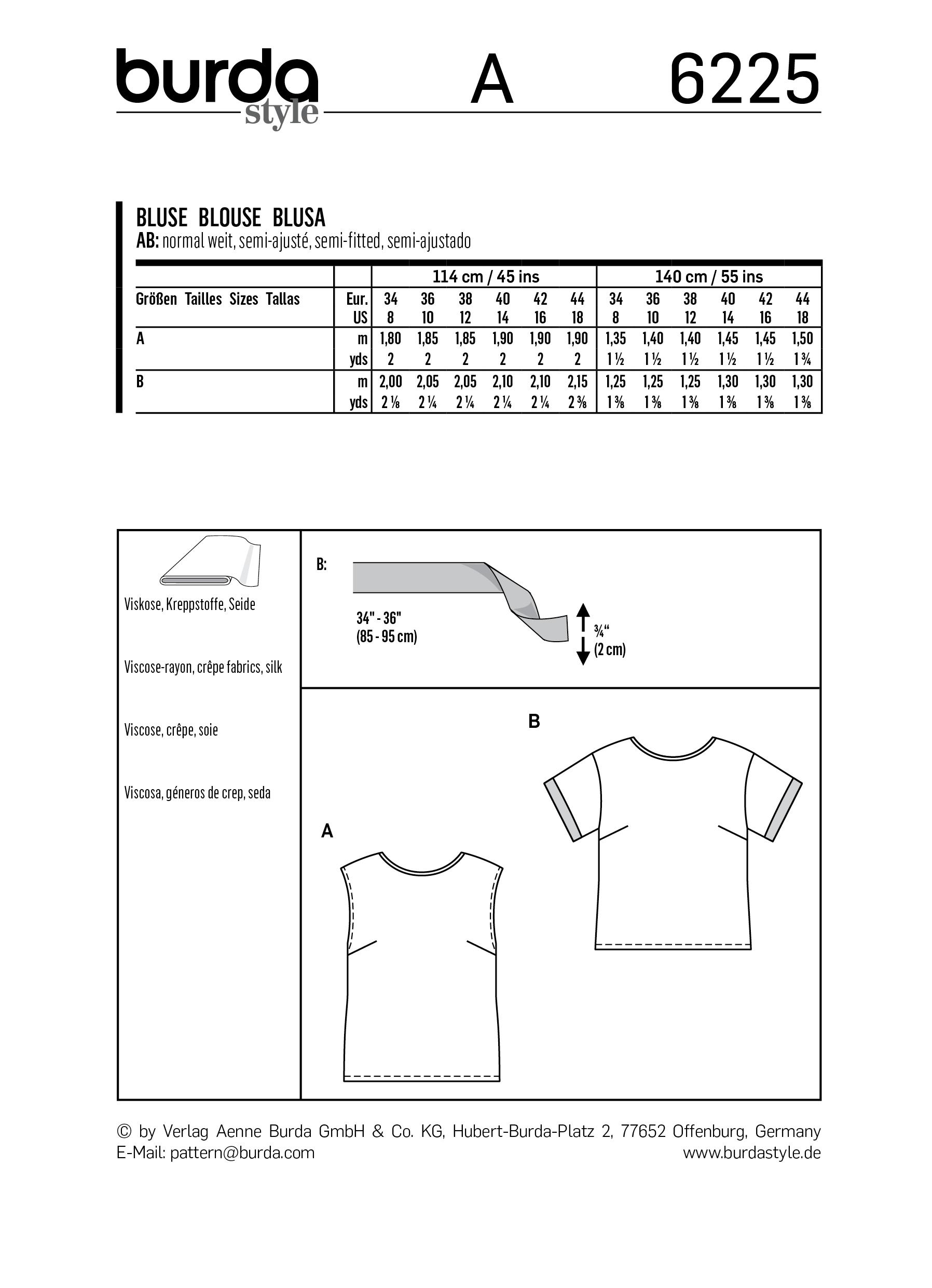 Burda B6225 Women's Blouse Sewing Pattern