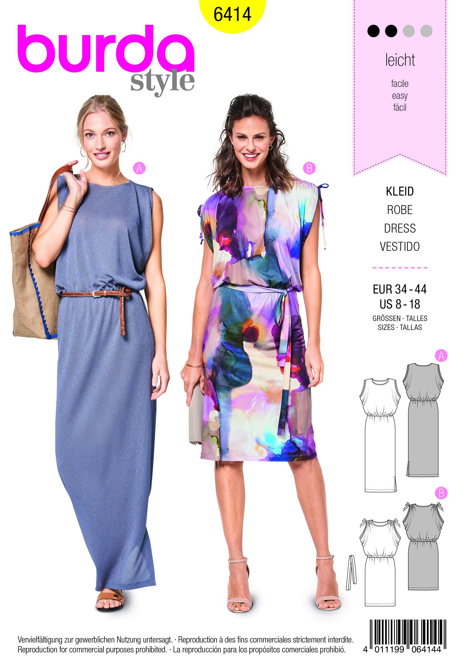 Burda B6414 Women's Sleeveless Dresses