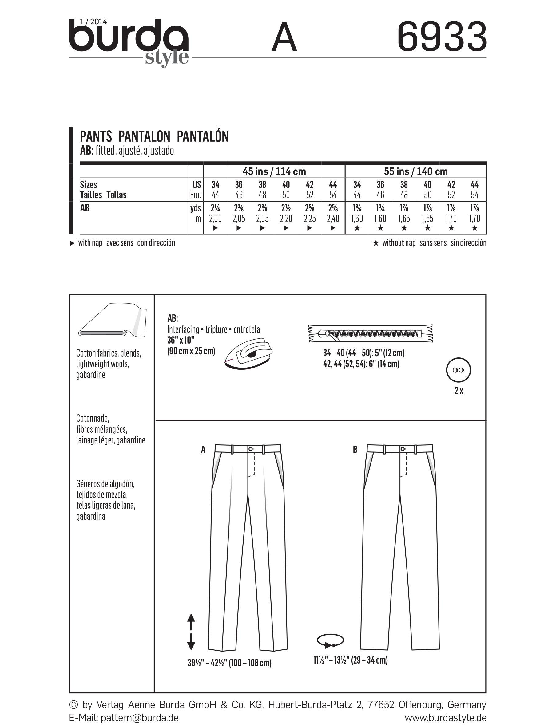 Burda B6933 Burda Menswear Sewing Pattern