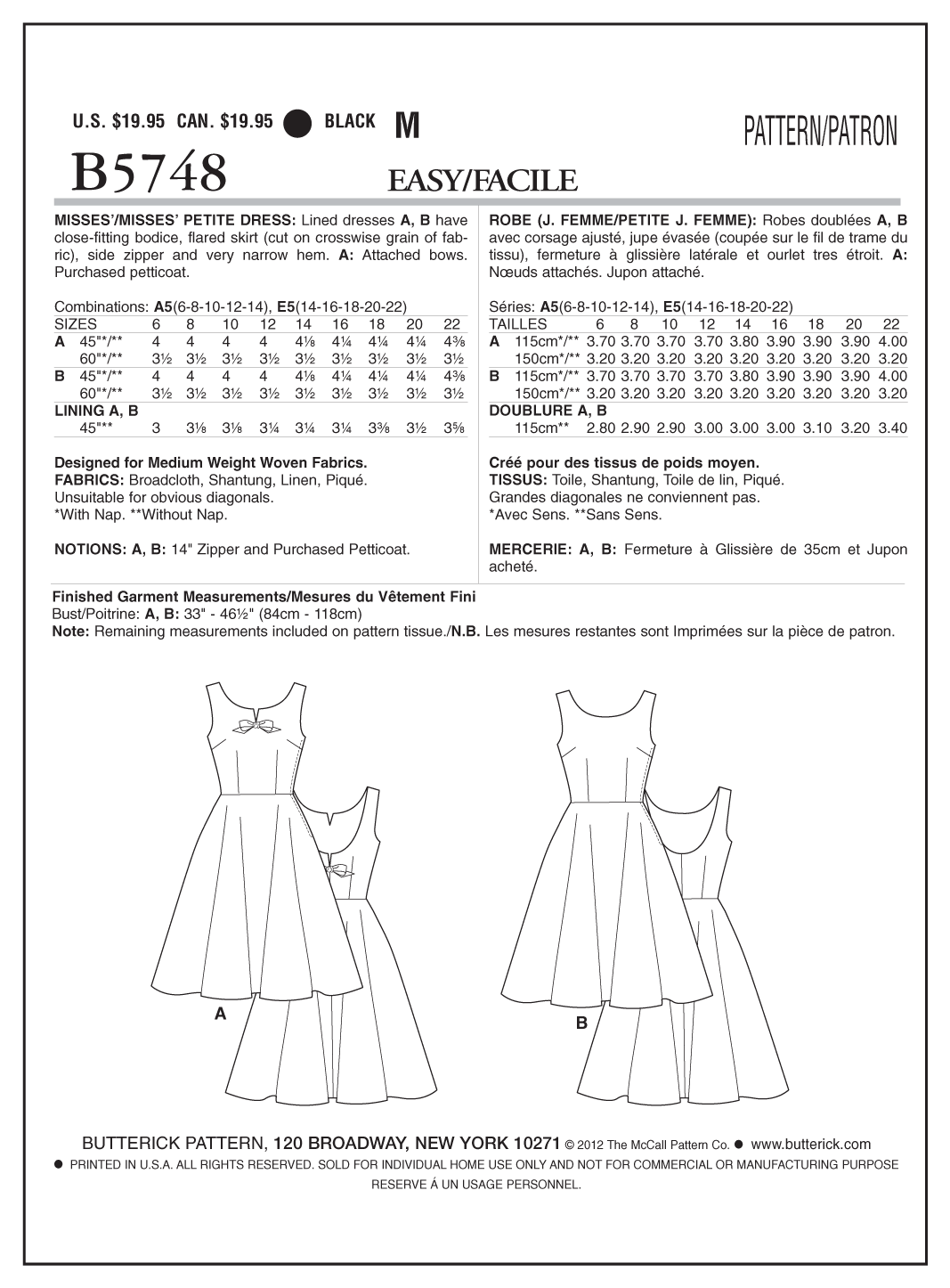 Butterick B5748 Misses'/Misses' Petite Dress