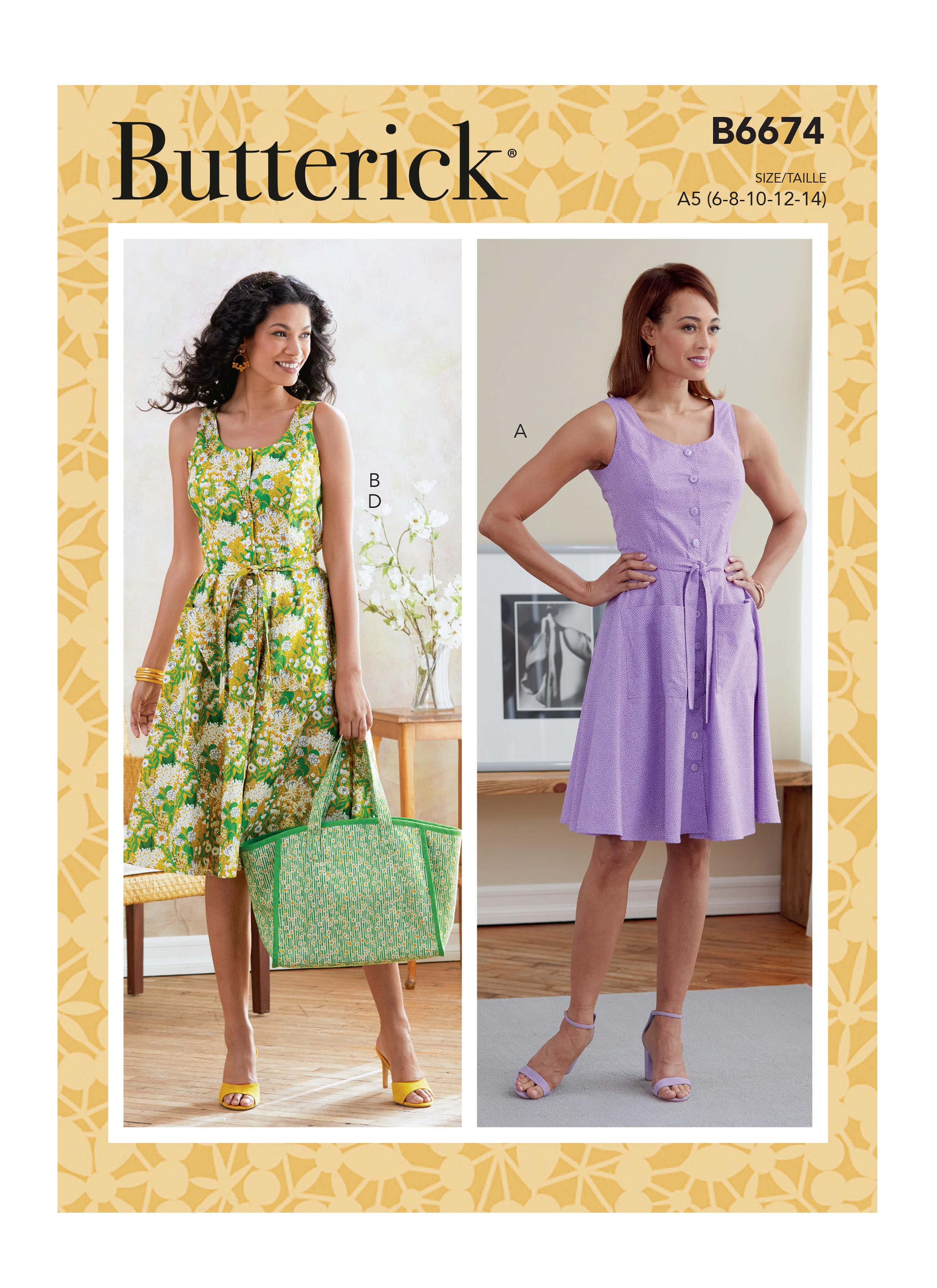 Butterick B6674 Misses' Dress, Sash and Bag