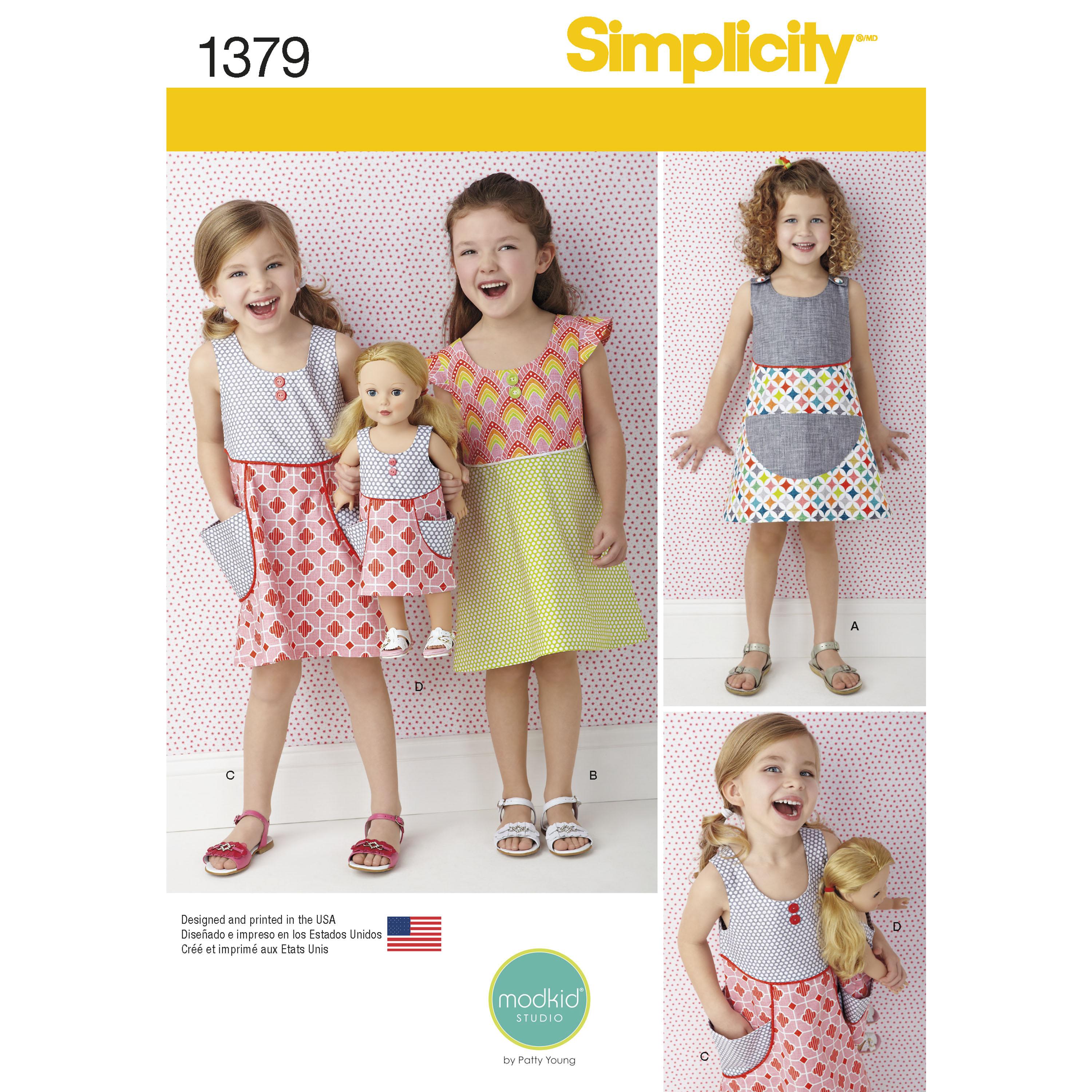 Simplicity S1379 Child's Dress and Dress for 18" Doll