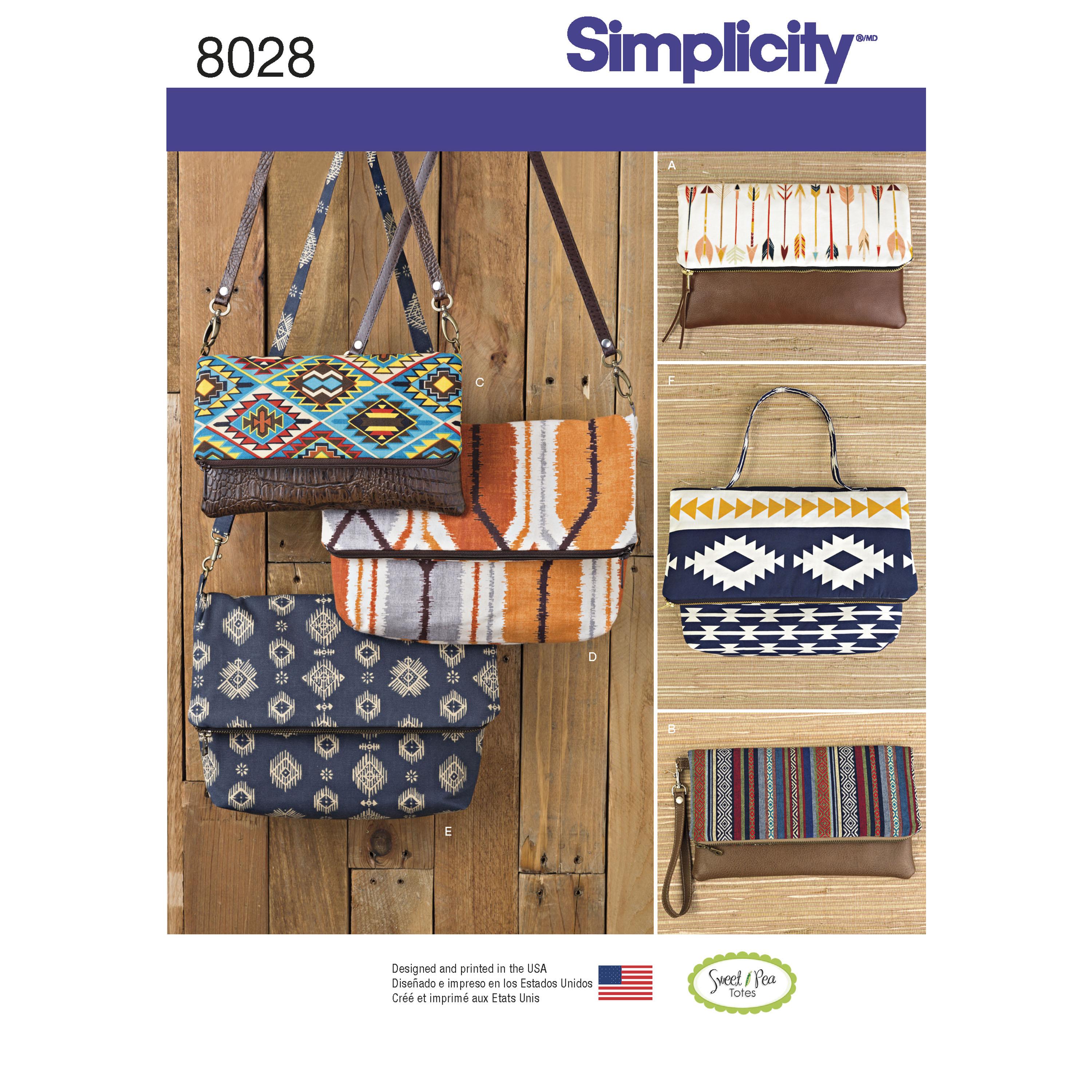 Simplicity S8028 Clutch, Wristlet and Purse in Two Sizes