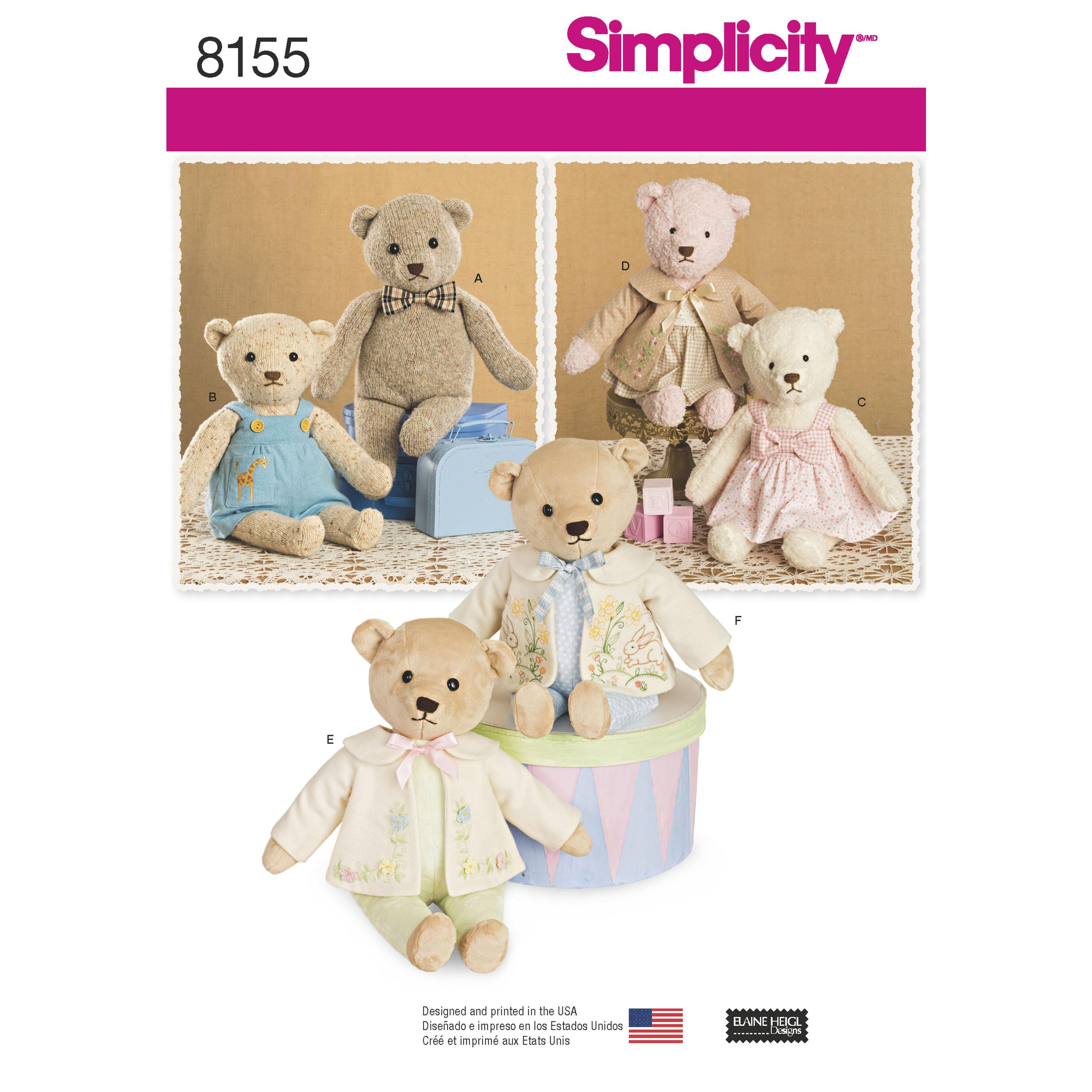 Simplicity S8155 Stuffed Bears with Clothes