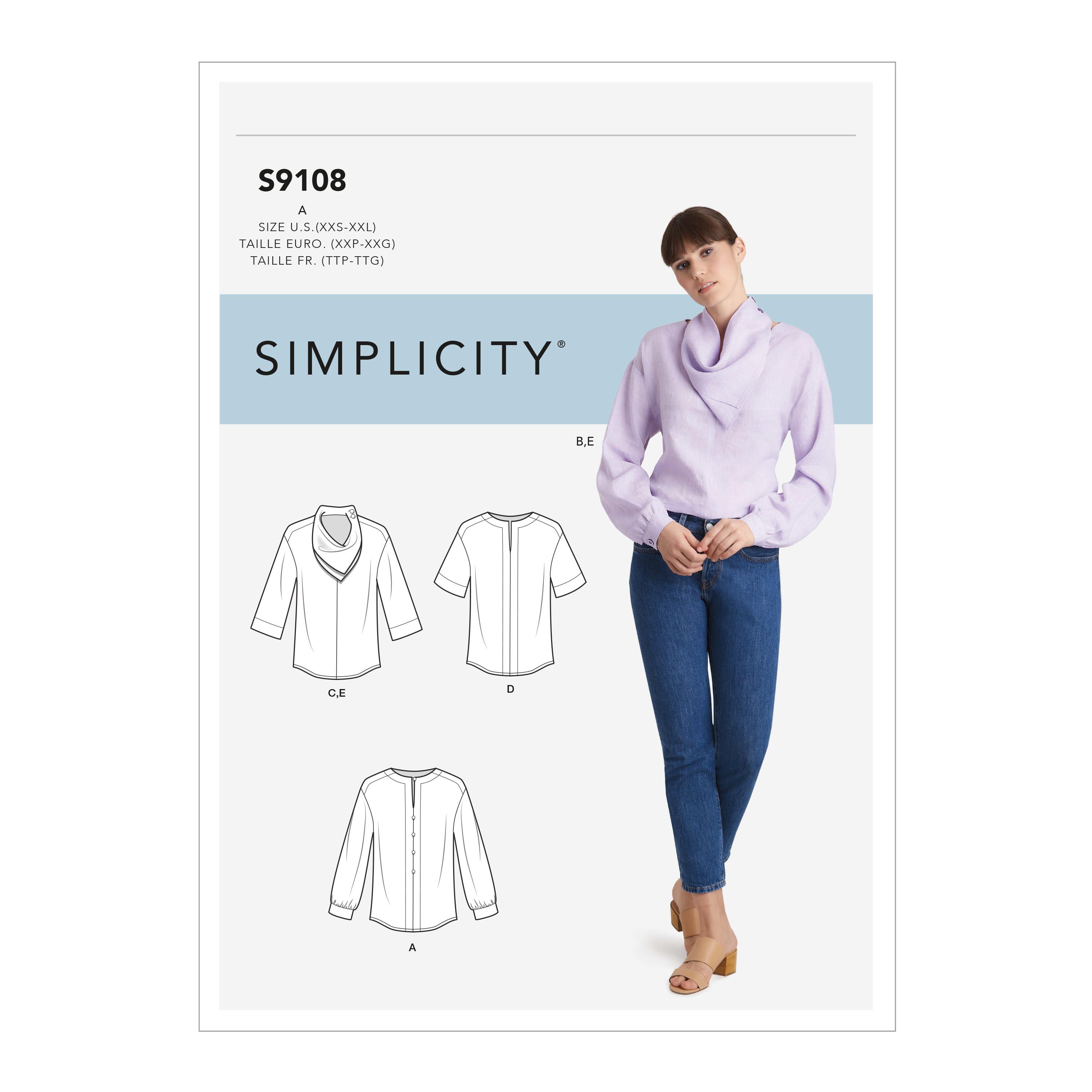 Simplicity S9108 Misses' Tops With Sleeve Variation & Neck Scarf