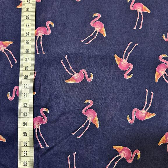 Pink Flamingos on Navy Blue Background Cotton Lawn