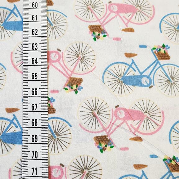 Pink & Blue Bicycles on White Poplin
