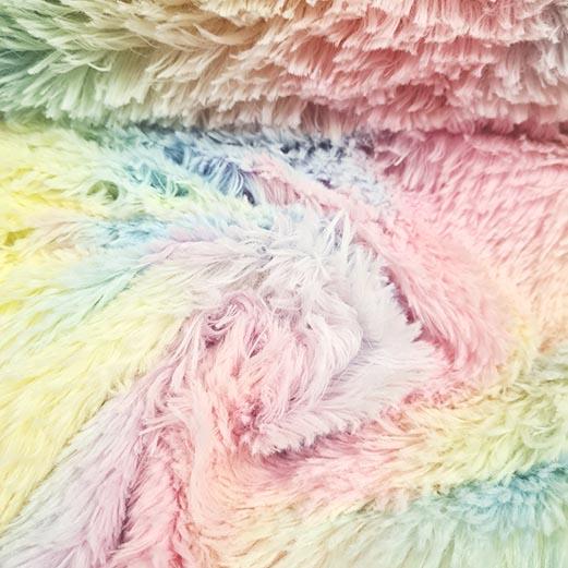 Faux Fur Long Pile Pastel Rainbow 