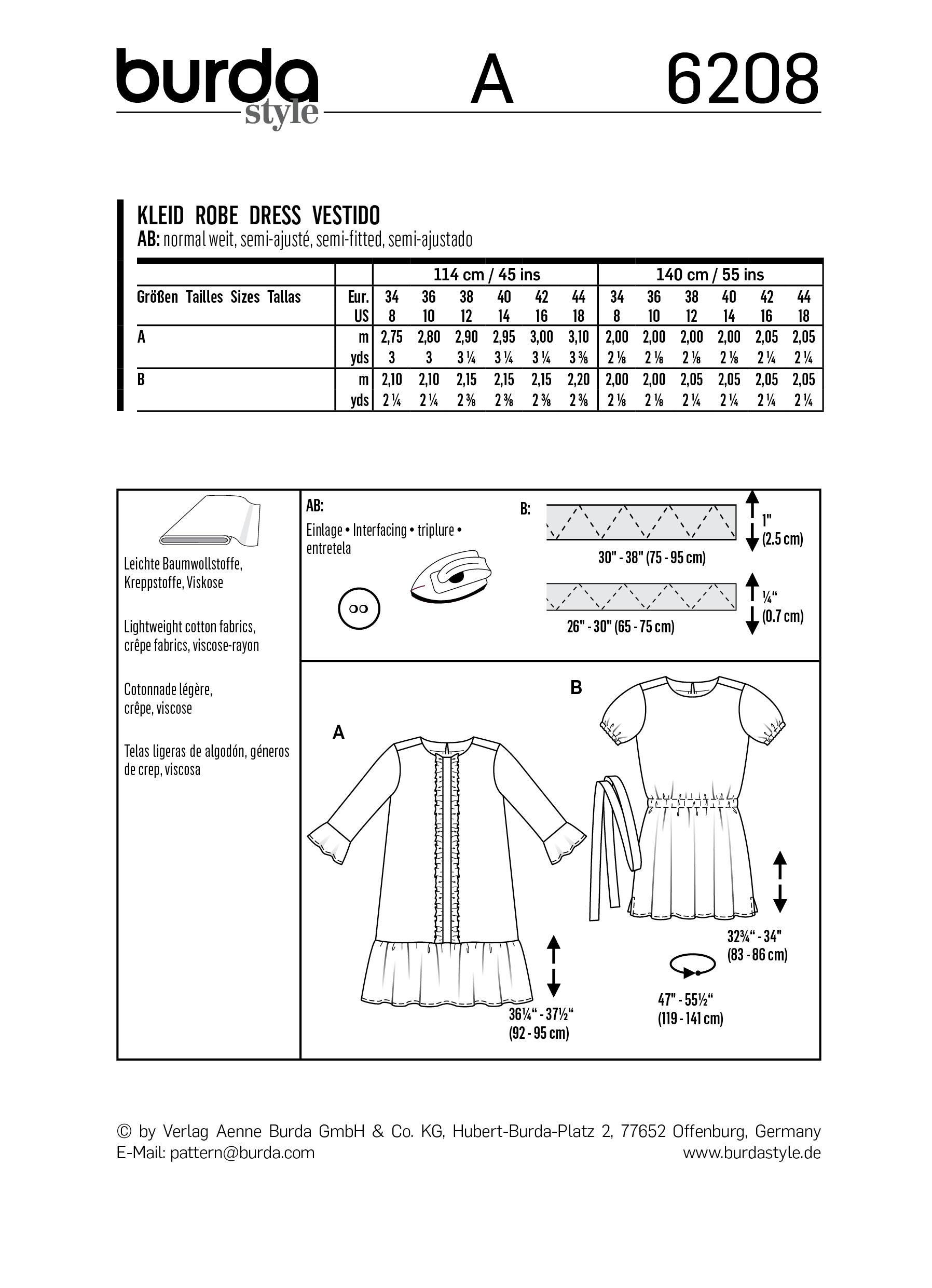 Burda B6208 Women's Dress Sewing Pattern