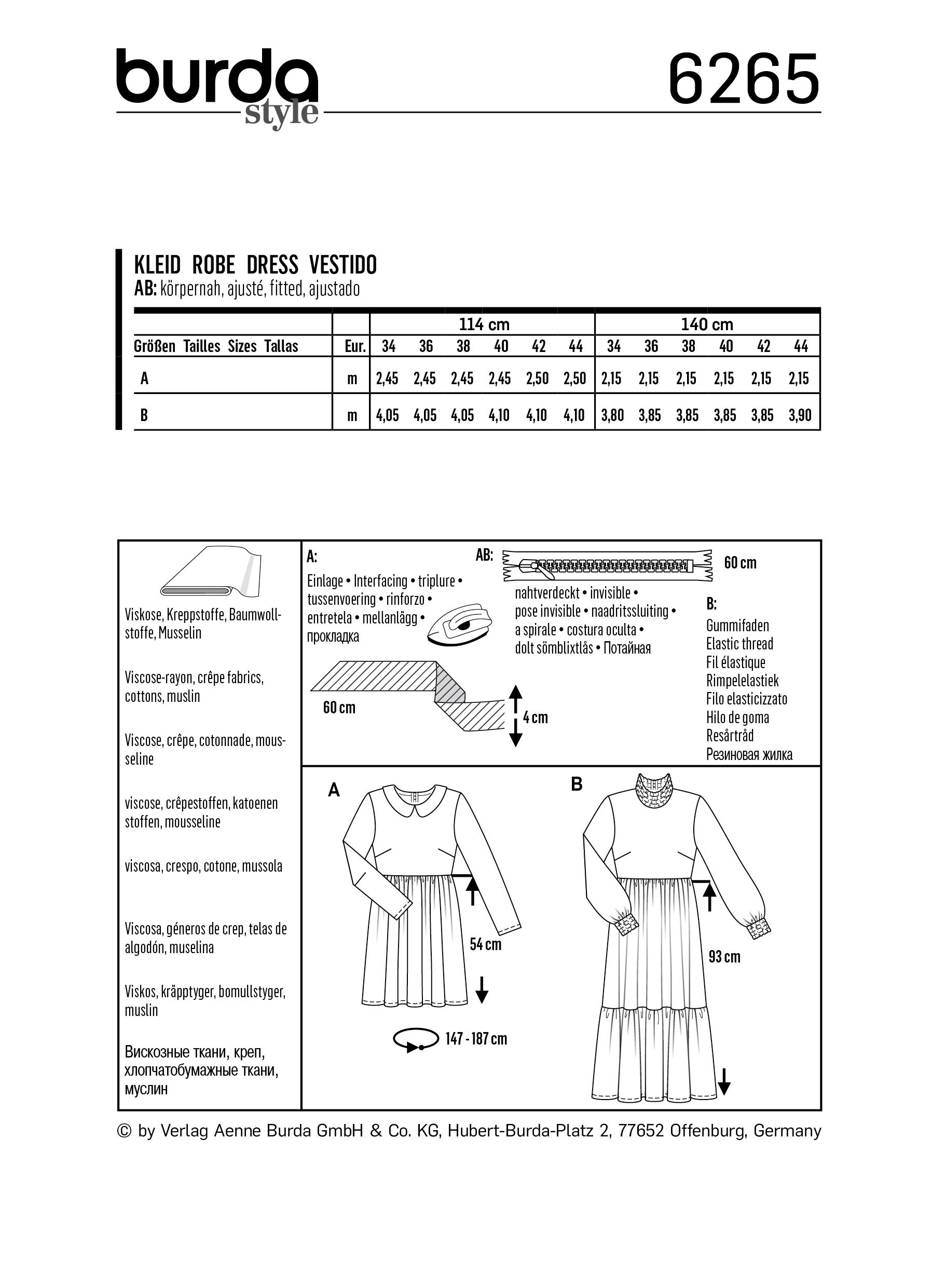 Burda 6265 Misses' Dresses Short or Midi Length with Tiered Skirt