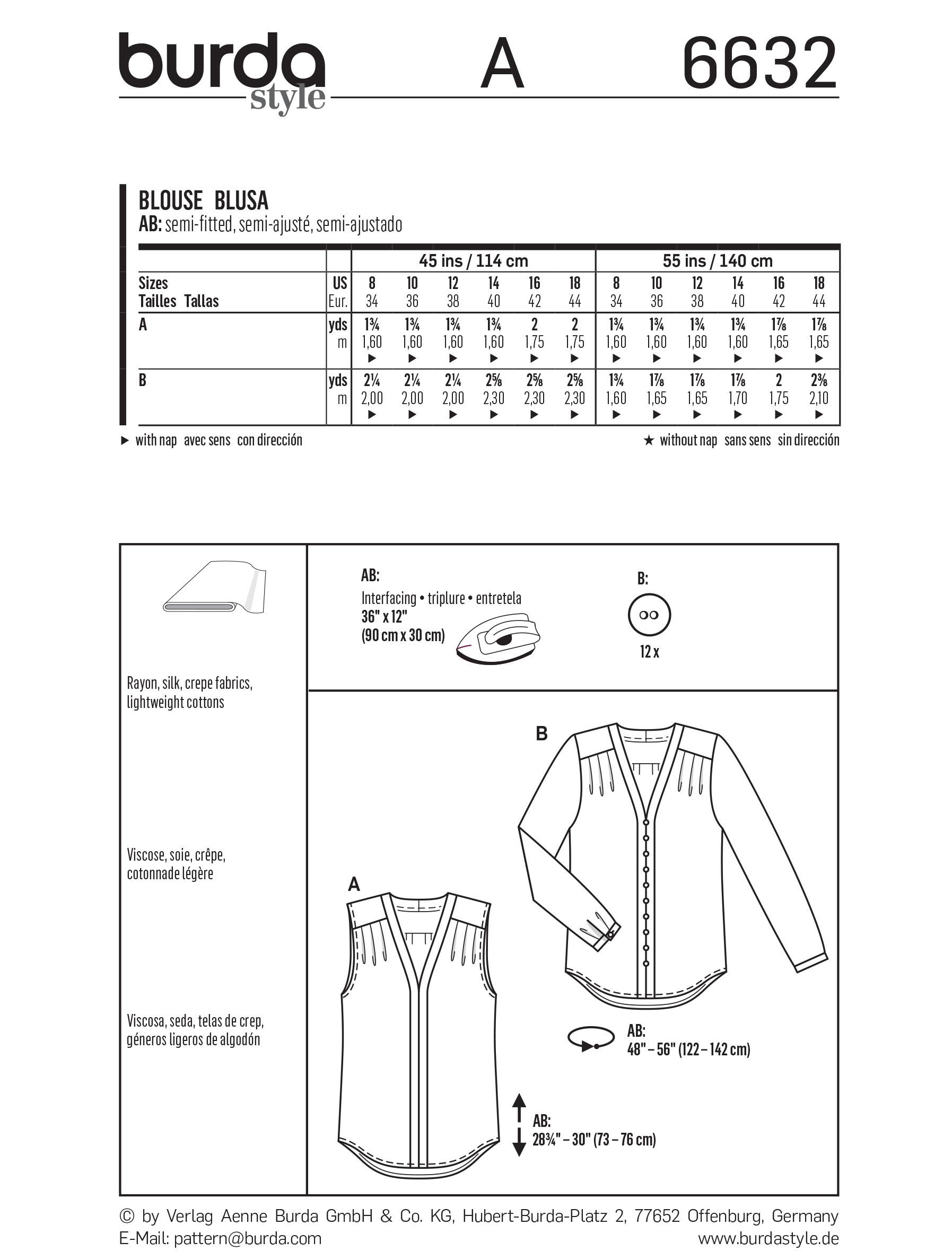 Burda B6632 Women's Blouse Sewing Pattern