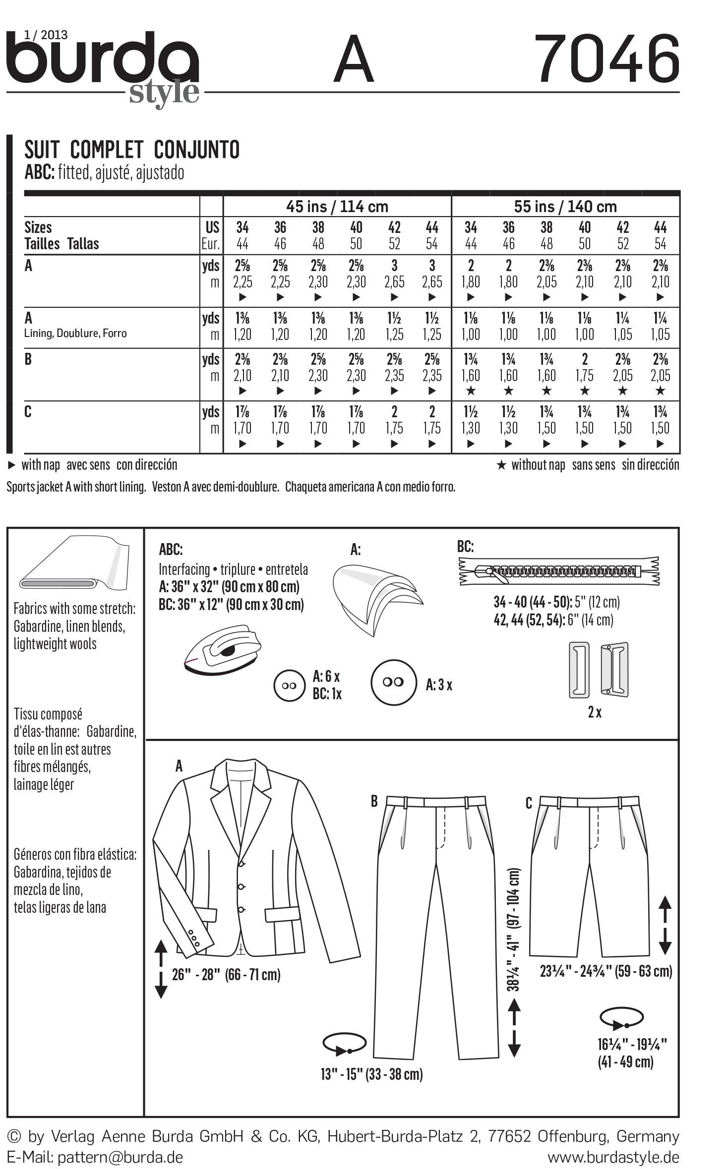Burda B7046 Suit Sewing Pattern