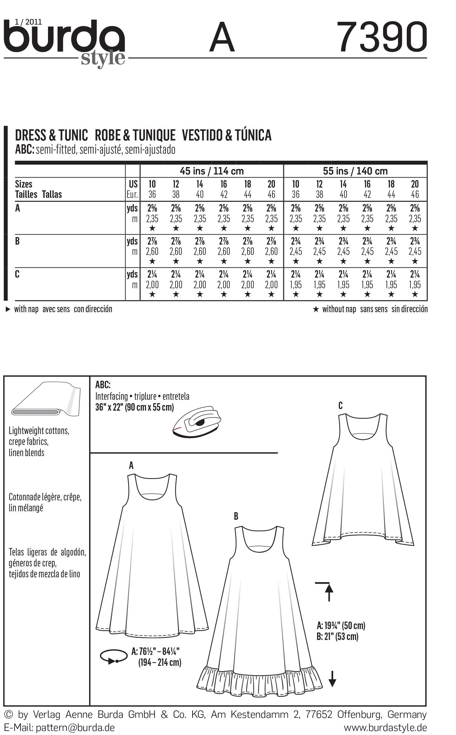 Burda B7390 Dress & Tunic Sewing Pattern