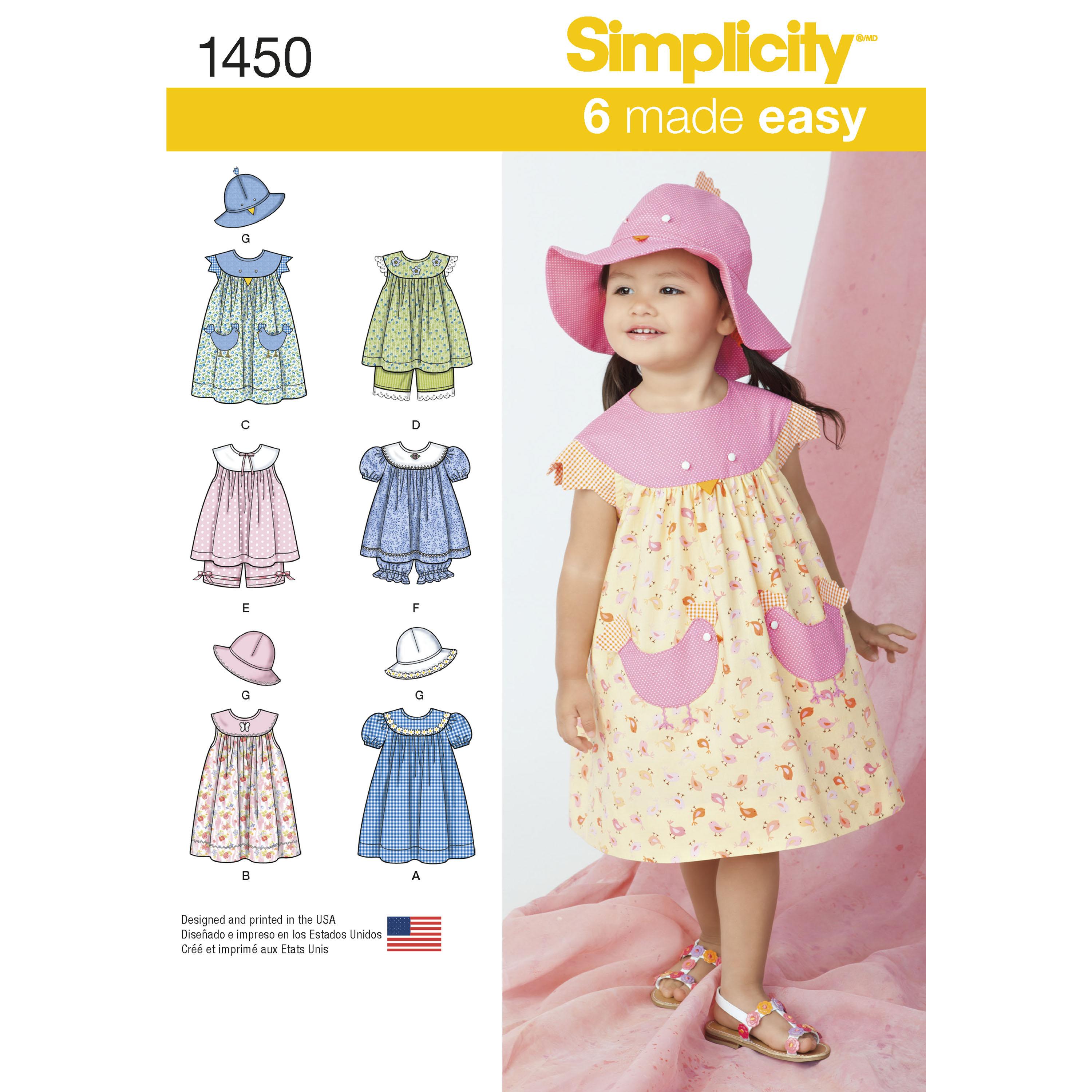 Simplicity S1450 Toddlers' Dress, Top, Panties and Hat