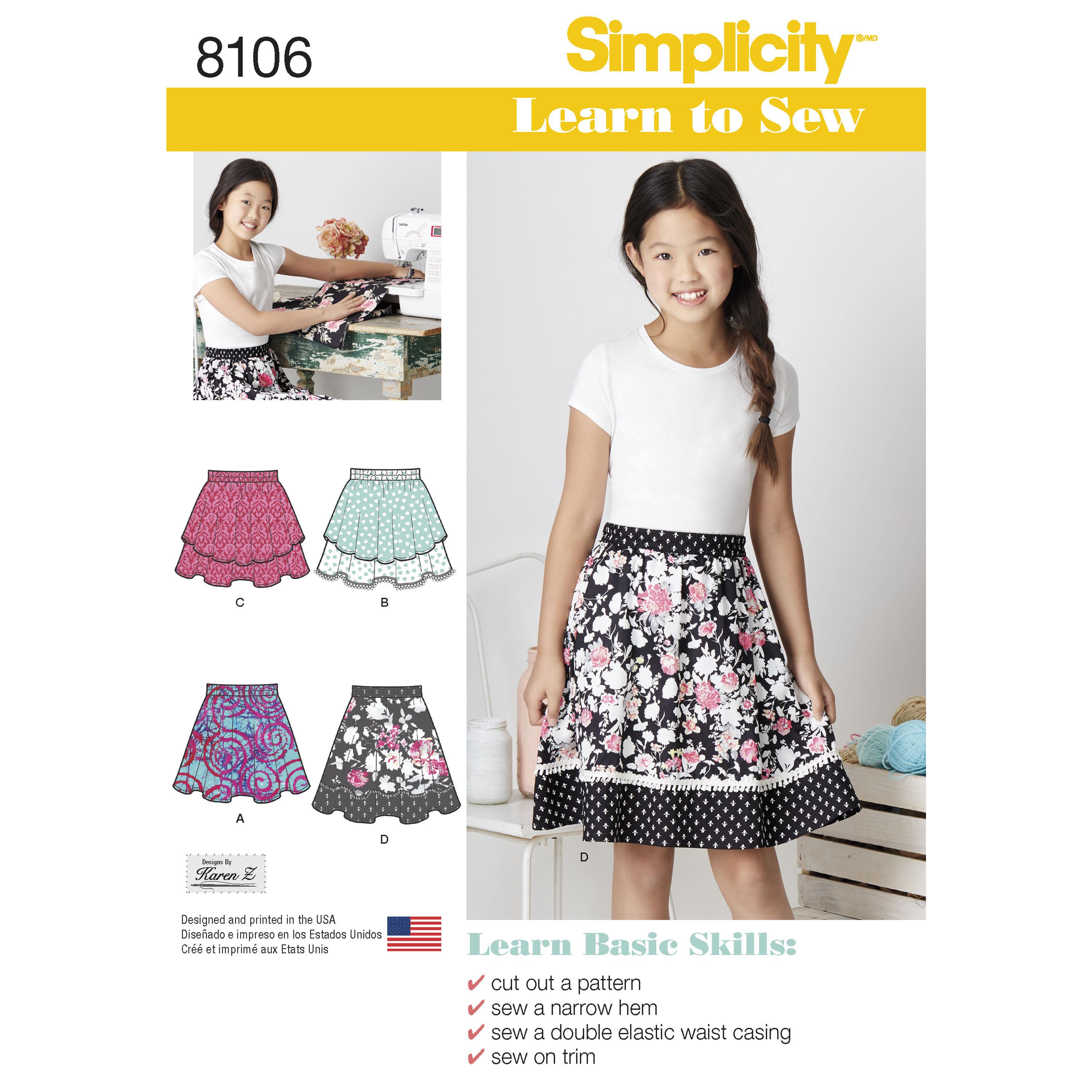 Simplicity S8106 Learn To Sew Skirts for Girls and Girls Plus