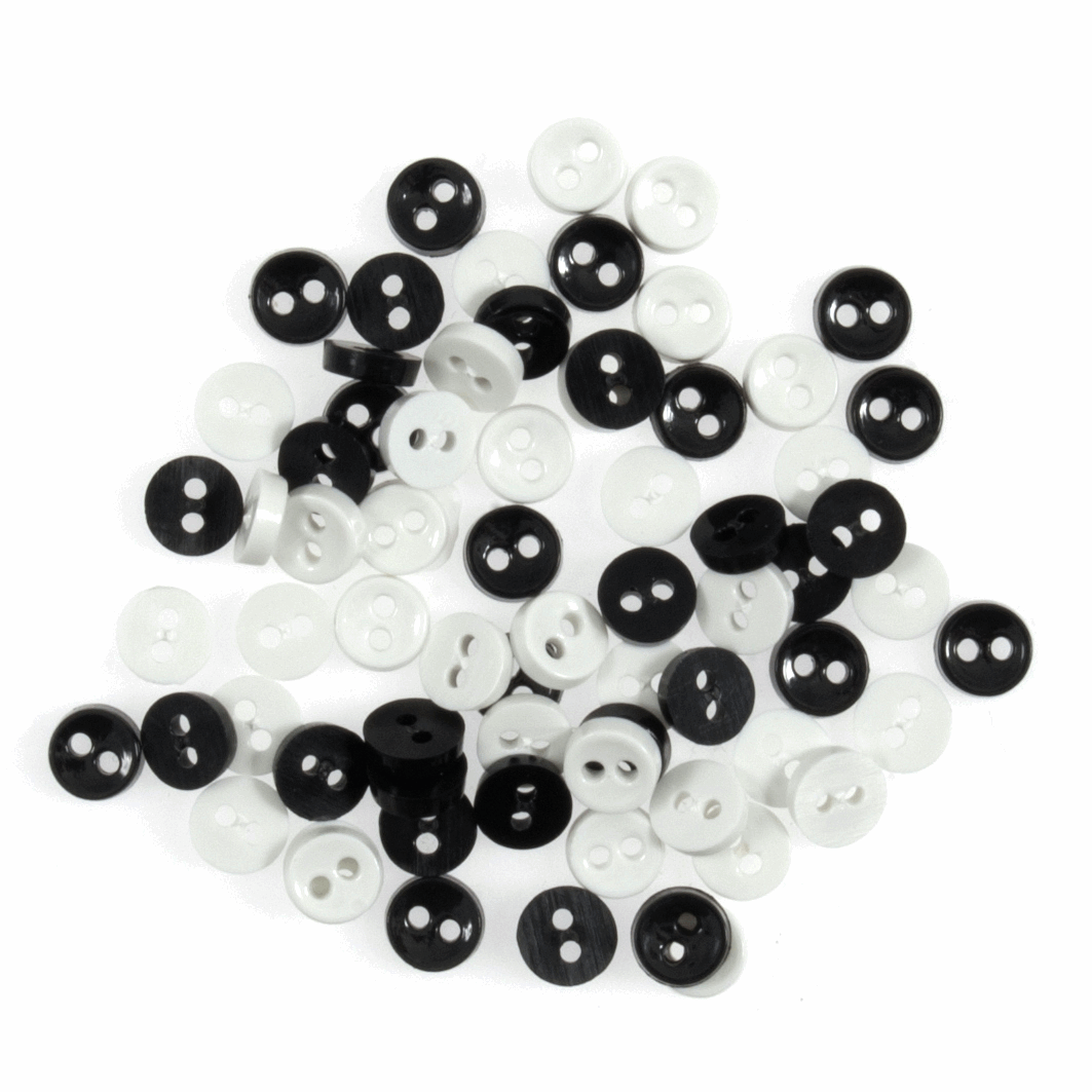 Craft Buttons: Mini: Code A: Monochrome: Pack of 4g