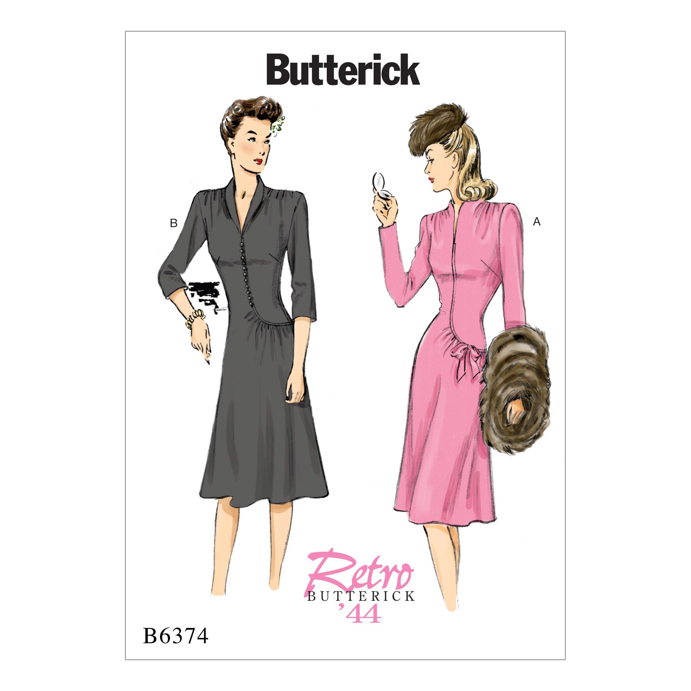 Butterick B6374 Misses' Swan-Neck or Shawl Collar Dresses with Asymmetrical Gathers