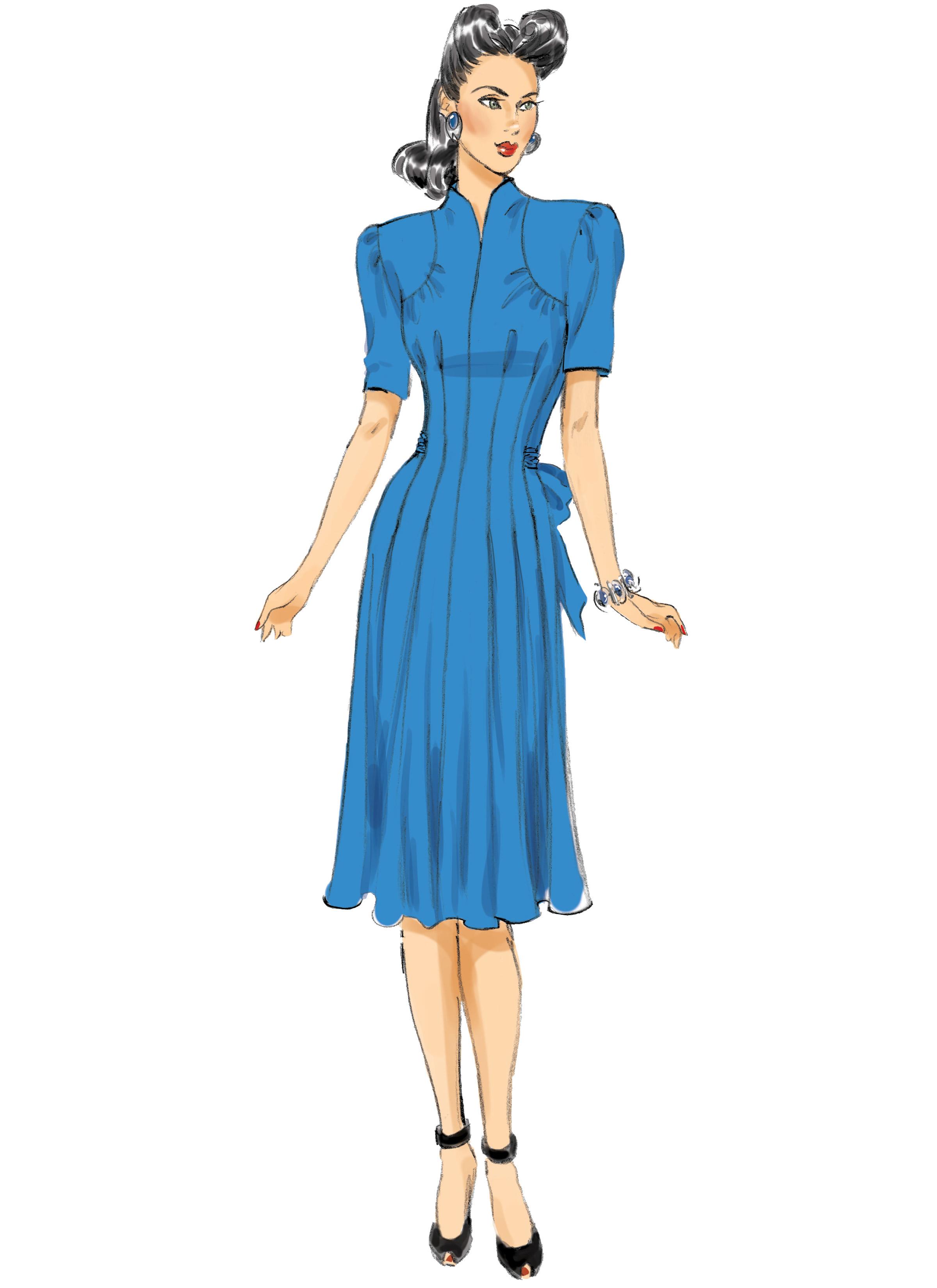 Butterick B6485 Misses' Dresses with Shoulder and Bust Detail, Waist Tie, and Sleeve Variations