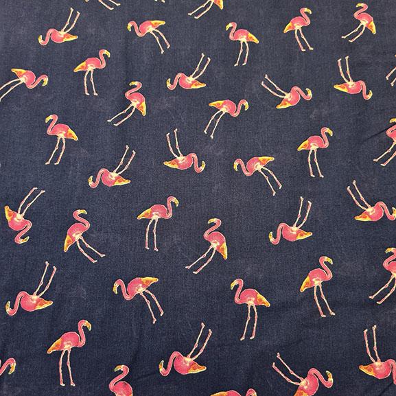 Pink Flamingos on Navy Blue Background Cotton Lawn