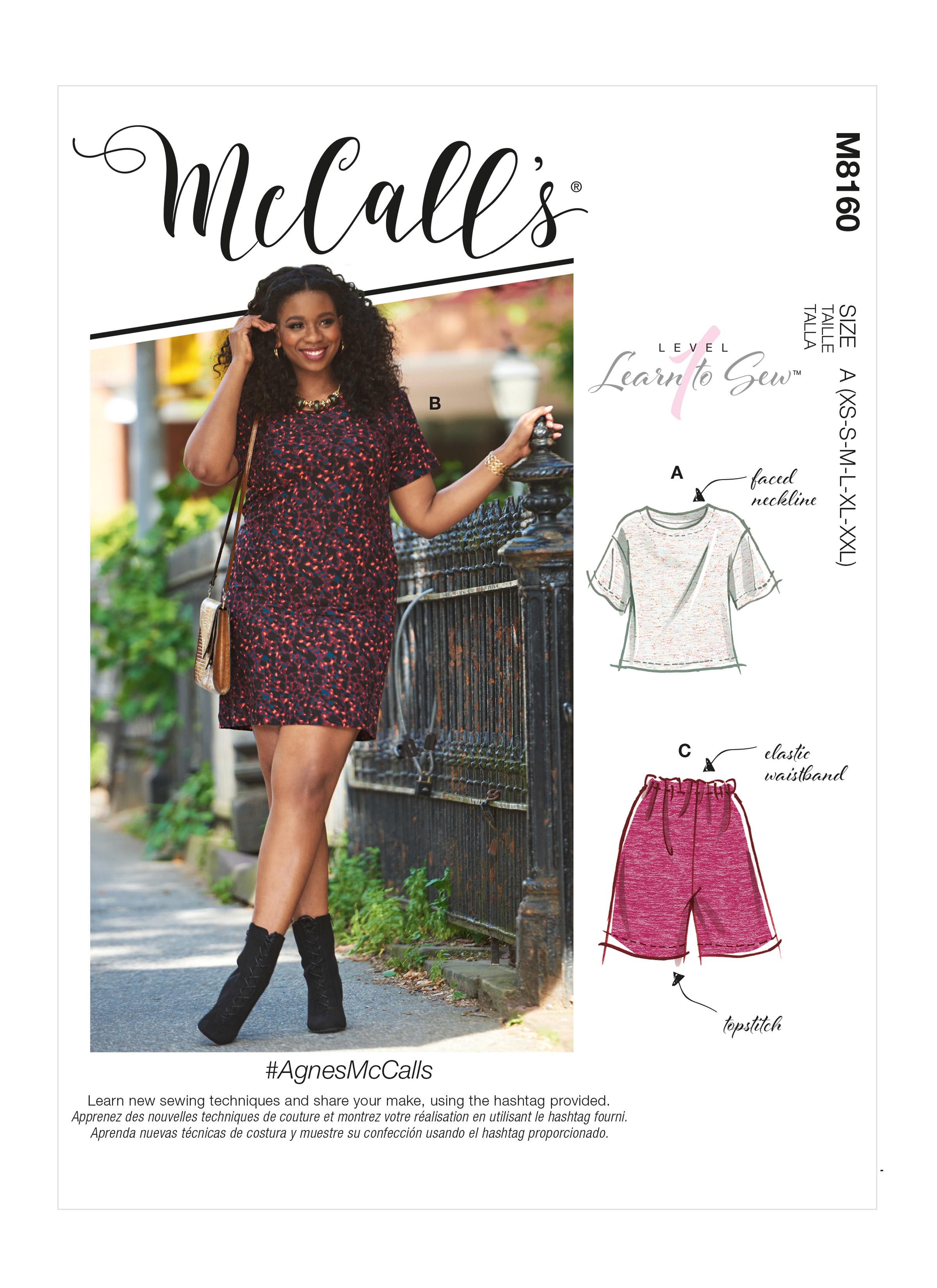 McCalls M8160 #AgnesMcCalls - Misses' & Miss Petite Short Sleeve Top, Dress, Pull-On Shorts & Pants