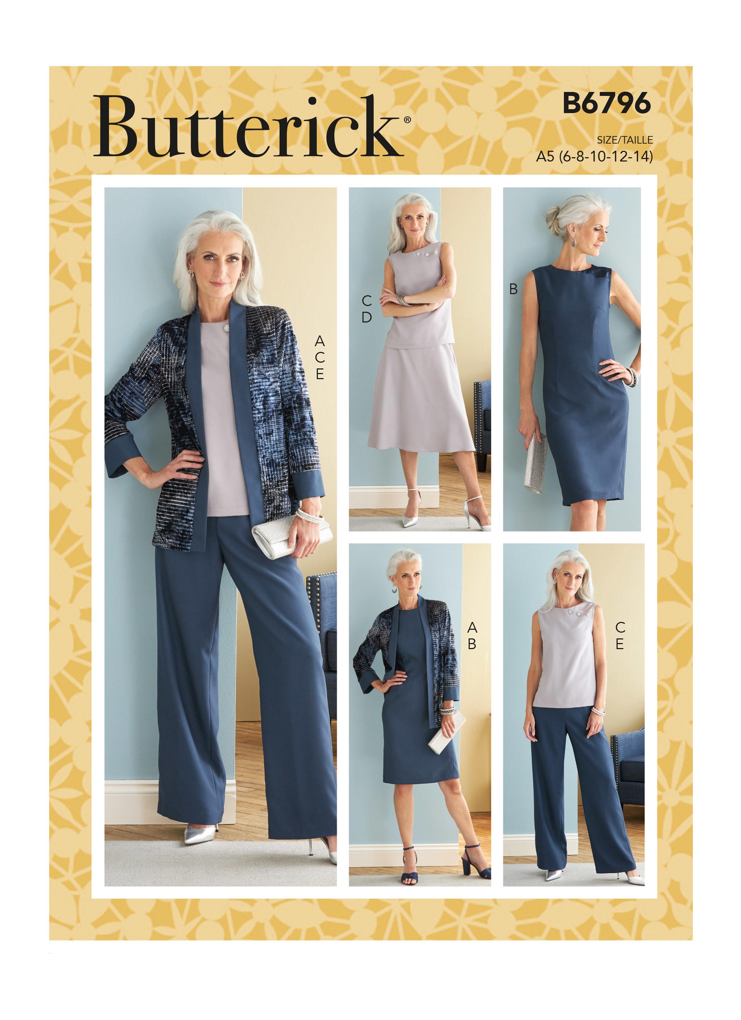 Butterick B6796 Misses' Jacket, Dress, Top, Skirt & Pants