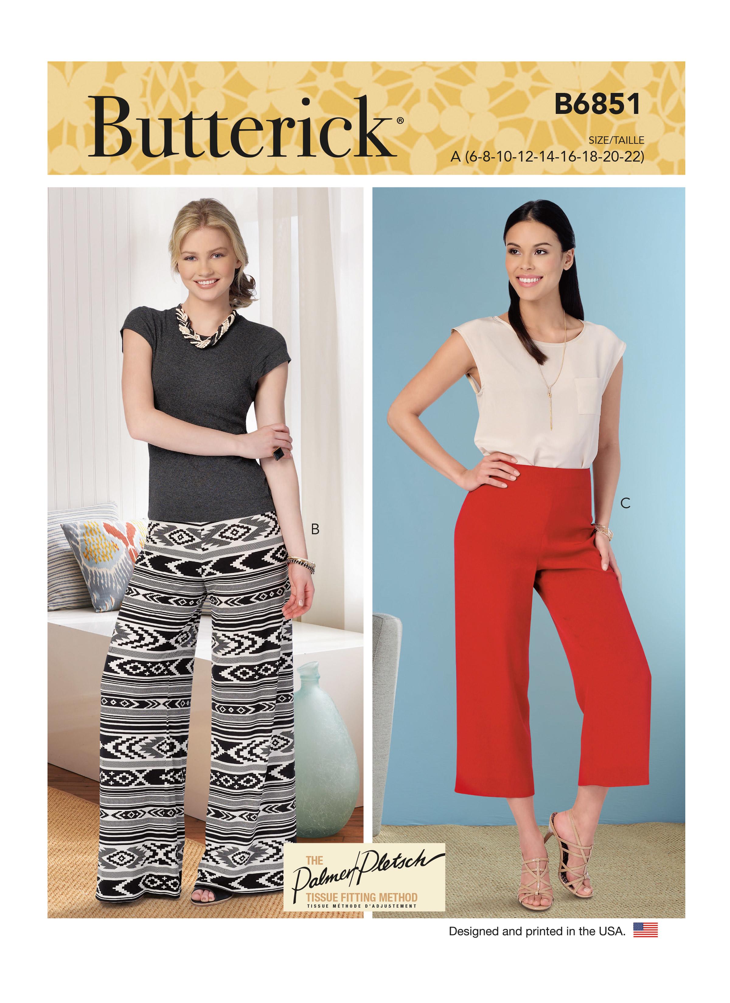 Butterick B6851 Misses' No-Side-Seam Shorts, Capris & Pants
