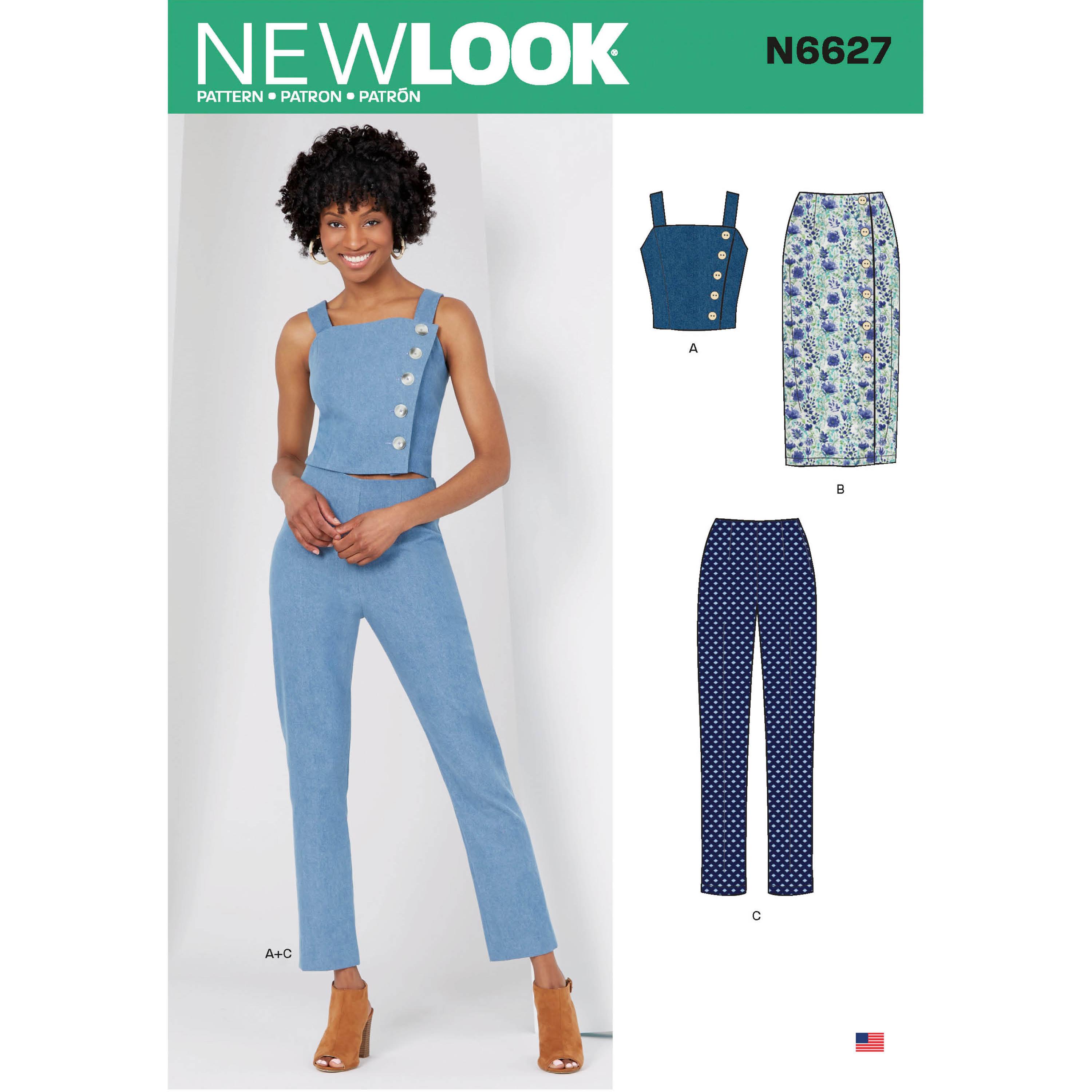 NewLook Sewing Pattern N6627 Misses' Top, Skirt, And Pants