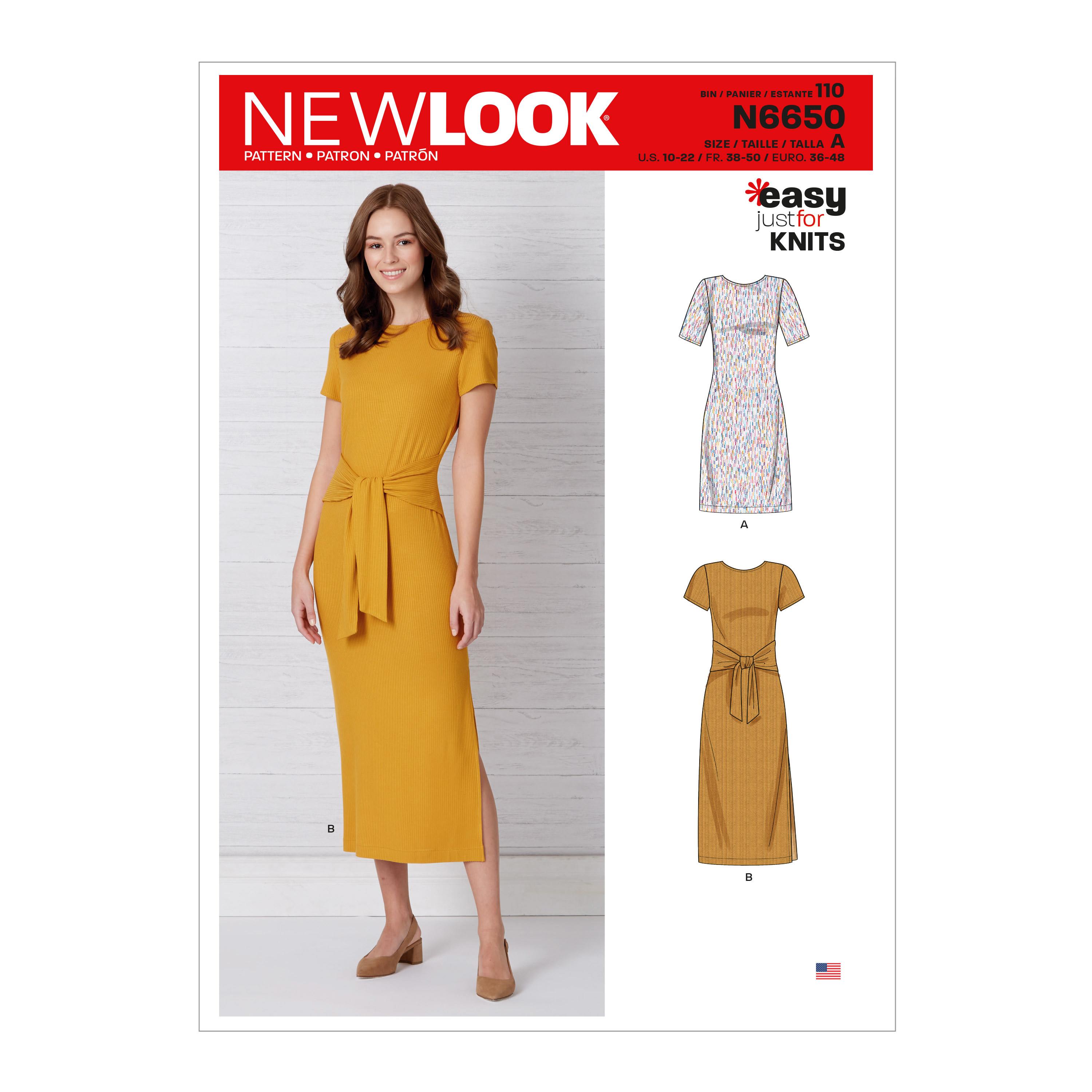 New Look Sewing Pattern N6650 Misses' Knit Dress With Sleeve & Length Variations