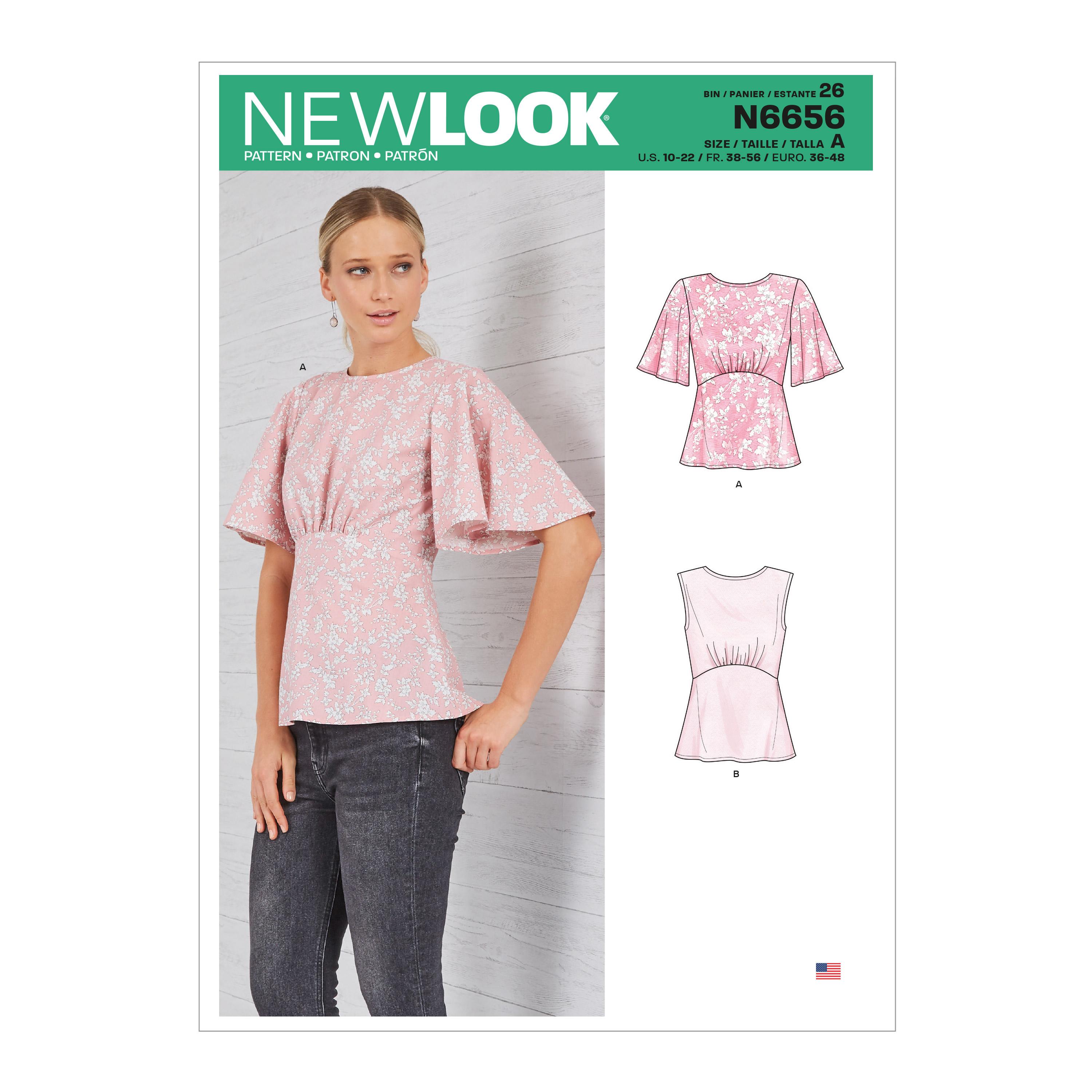 New Look Sewing Pattern N6656 Misses' Top With Optional Black Opening & Flared Sleeves