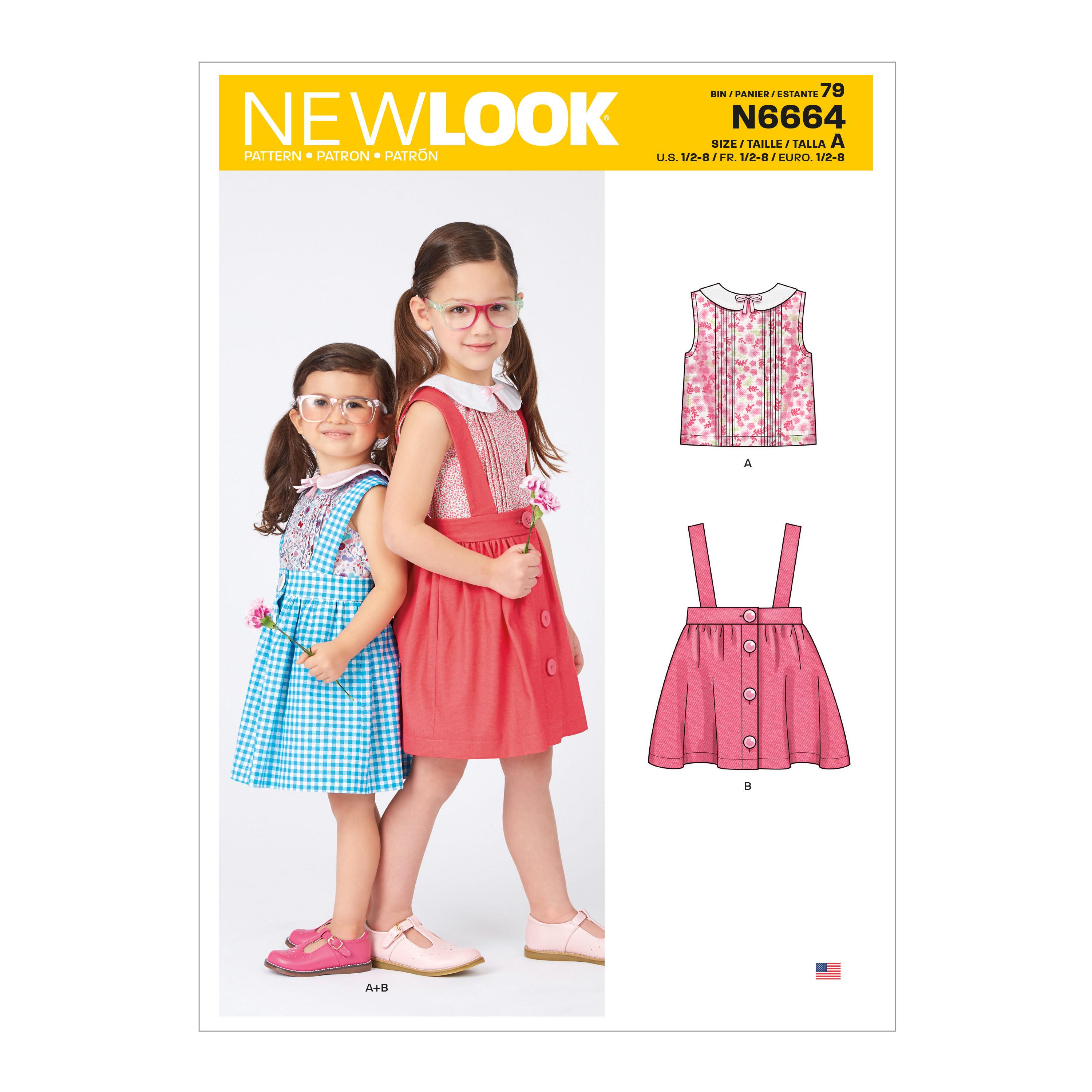 New Look Sewing Pattern N6664 Toddlers' & Children's Skirts With Shoulder Straps & Peter Pan Blouse
