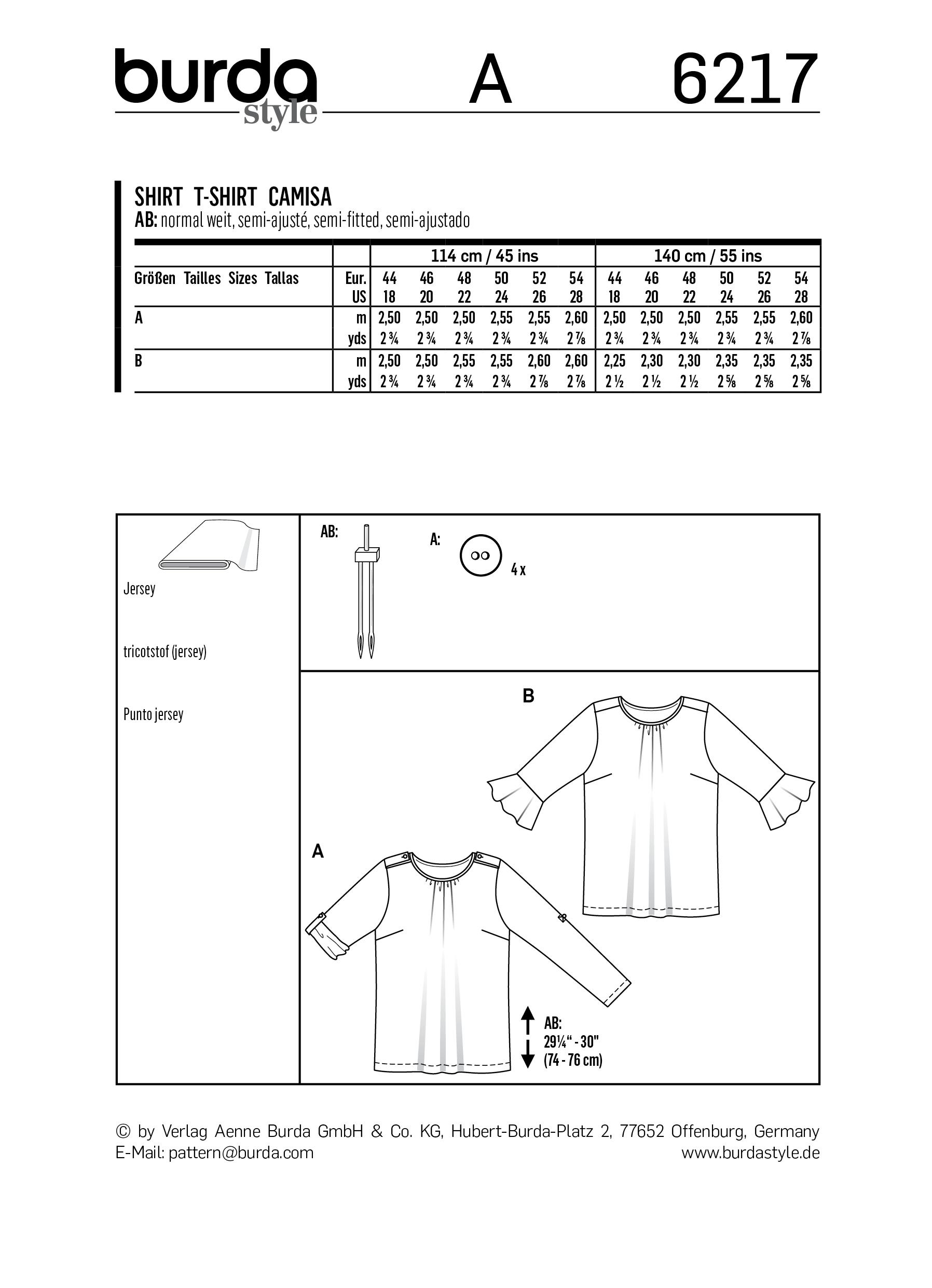 Burda B6217 Top Sewing Pattern
