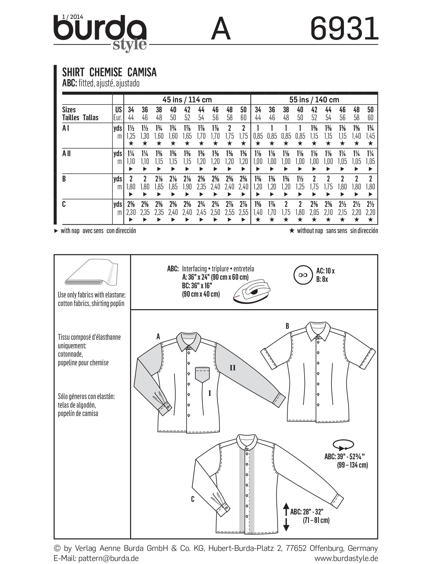 Burda B6931 Burda Menswear Sewing Pattern