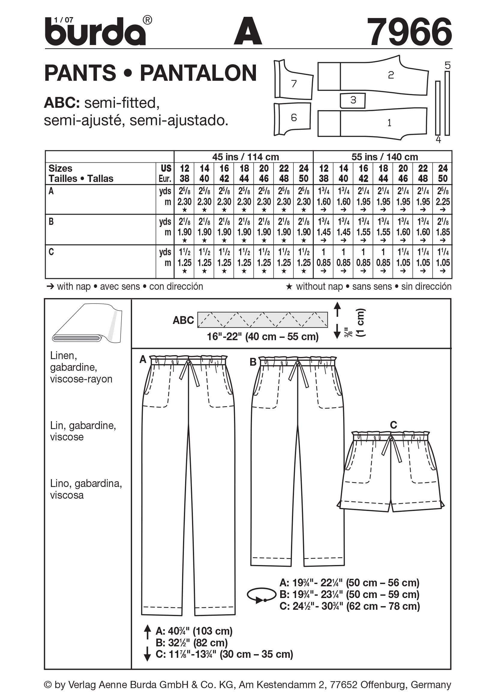 Burda B7966 Trousers Sewing Pattern