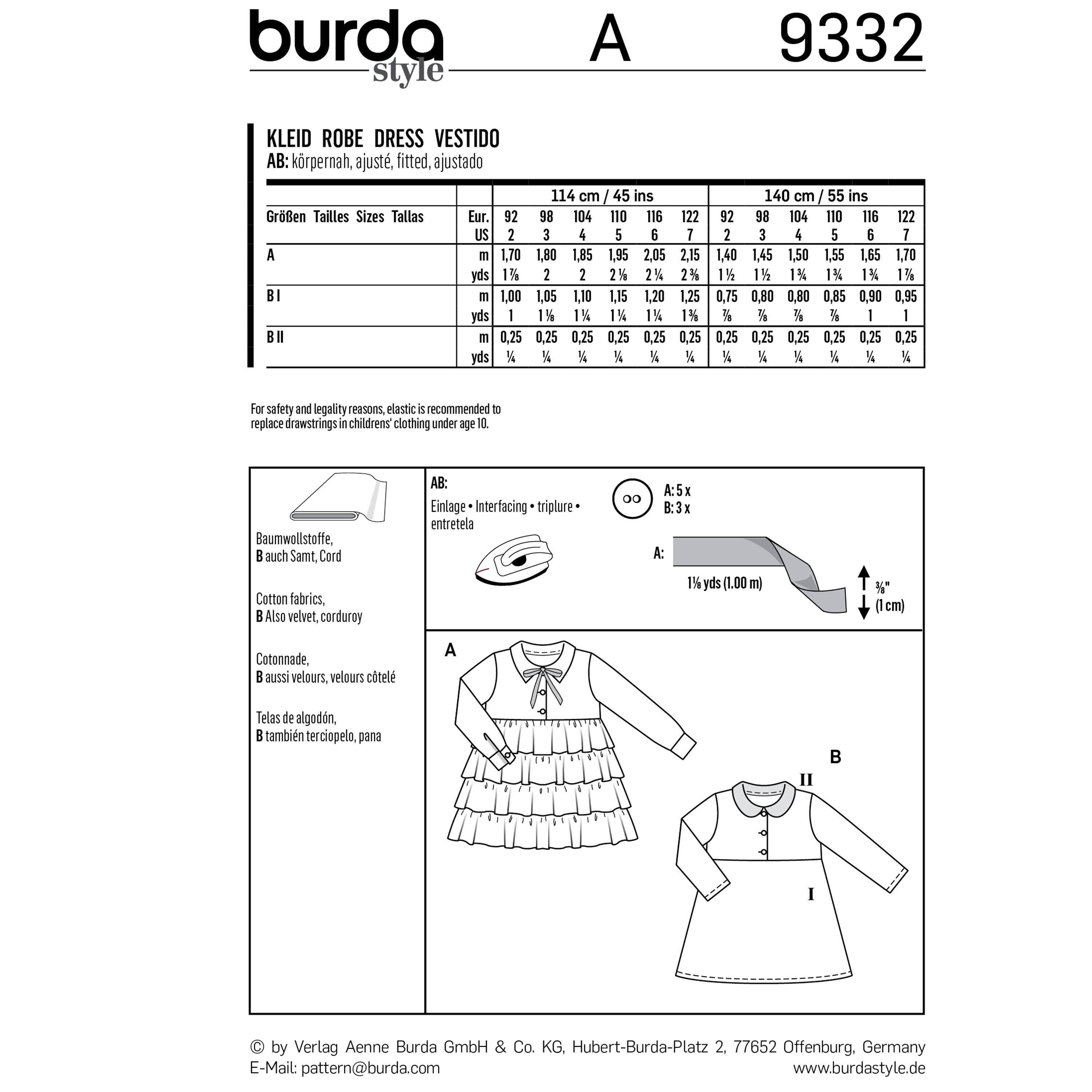 Burda B9332 Child's Dress