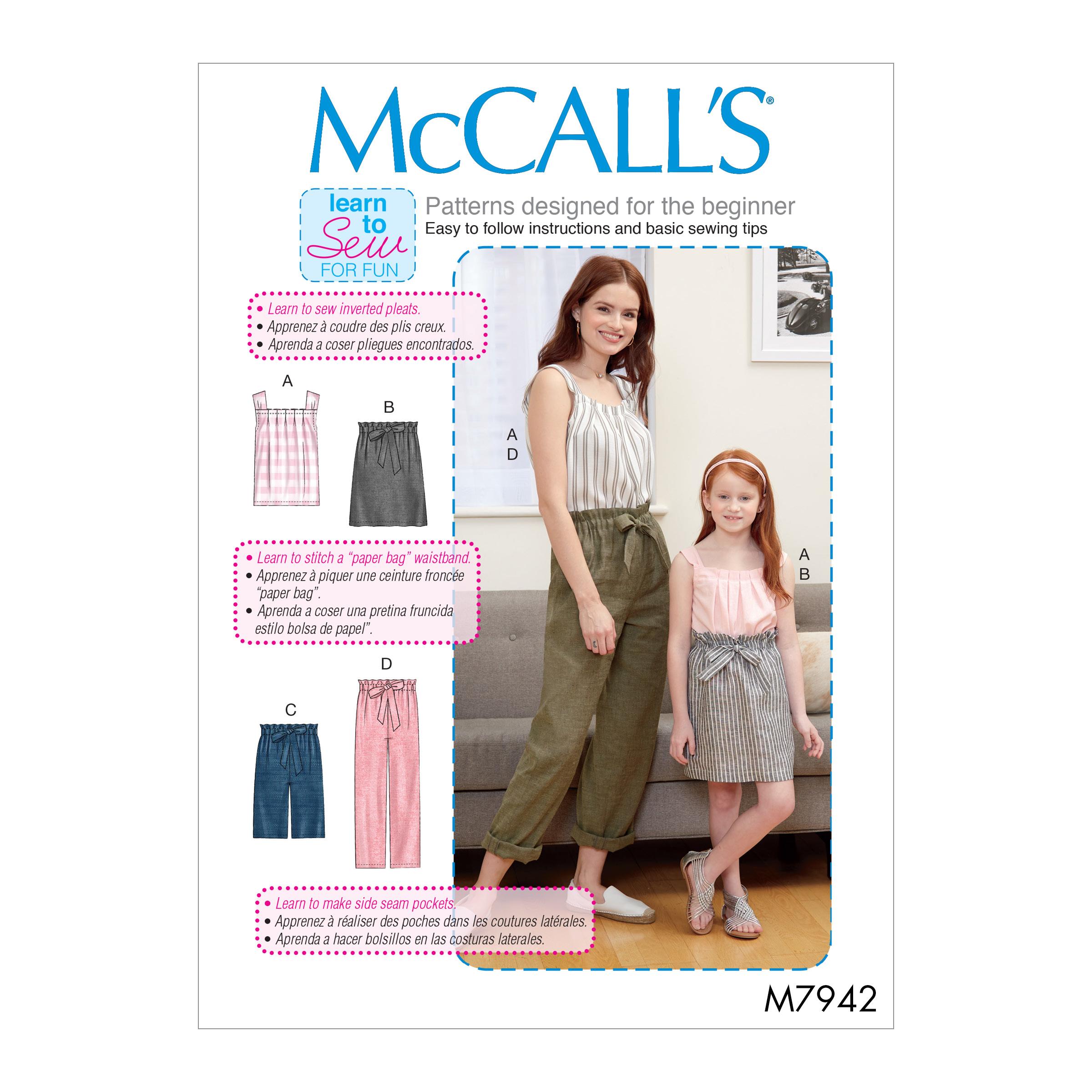 McCalls M7942 Kids Children, Kids Girls & Boys, Misses Pants, Jumpsuits & Shorts, Misses Tops, Misses Skirts, Misses Coordinates