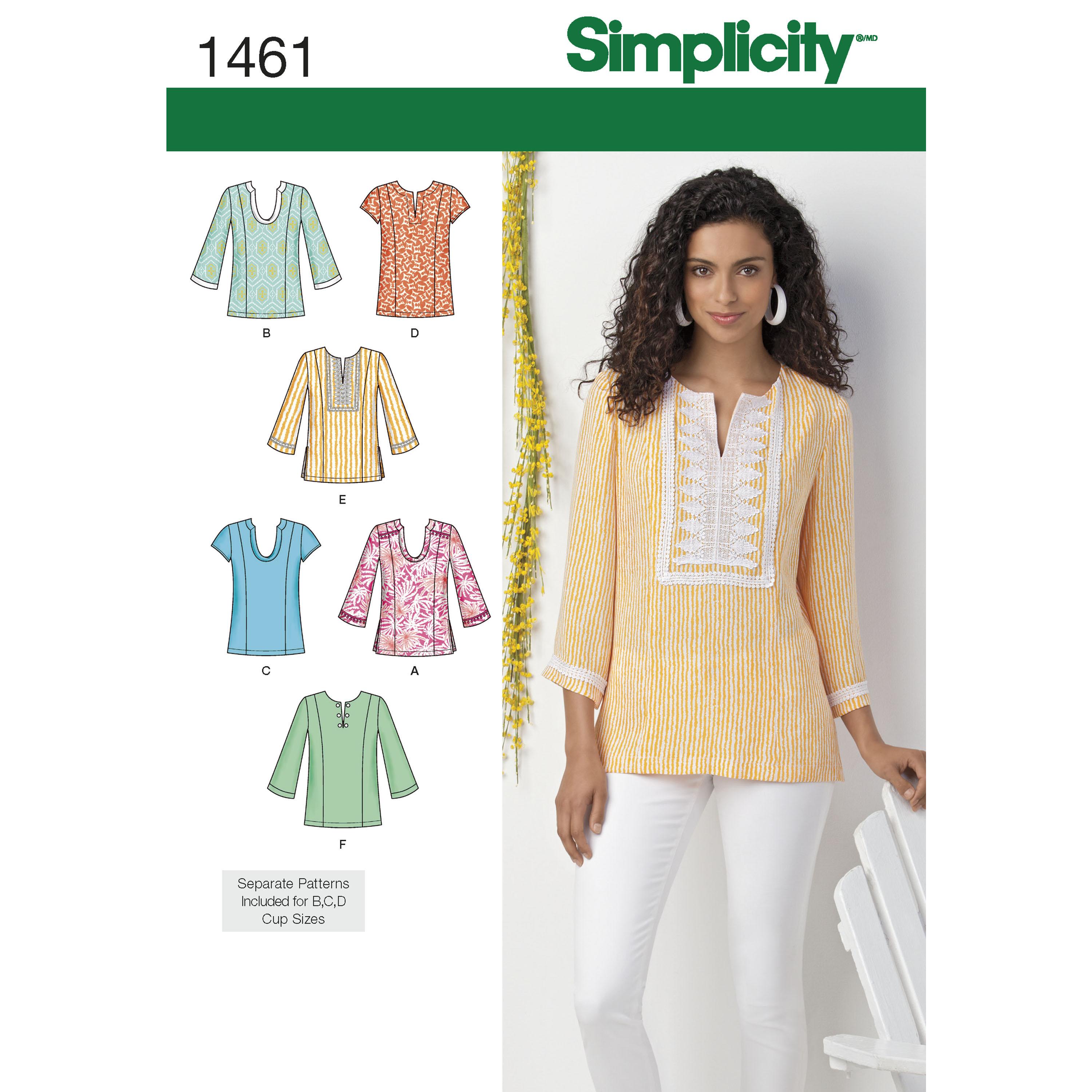 Simplicity S1461 Women's and Plus Tunic with Neckline and Sleeve Variations