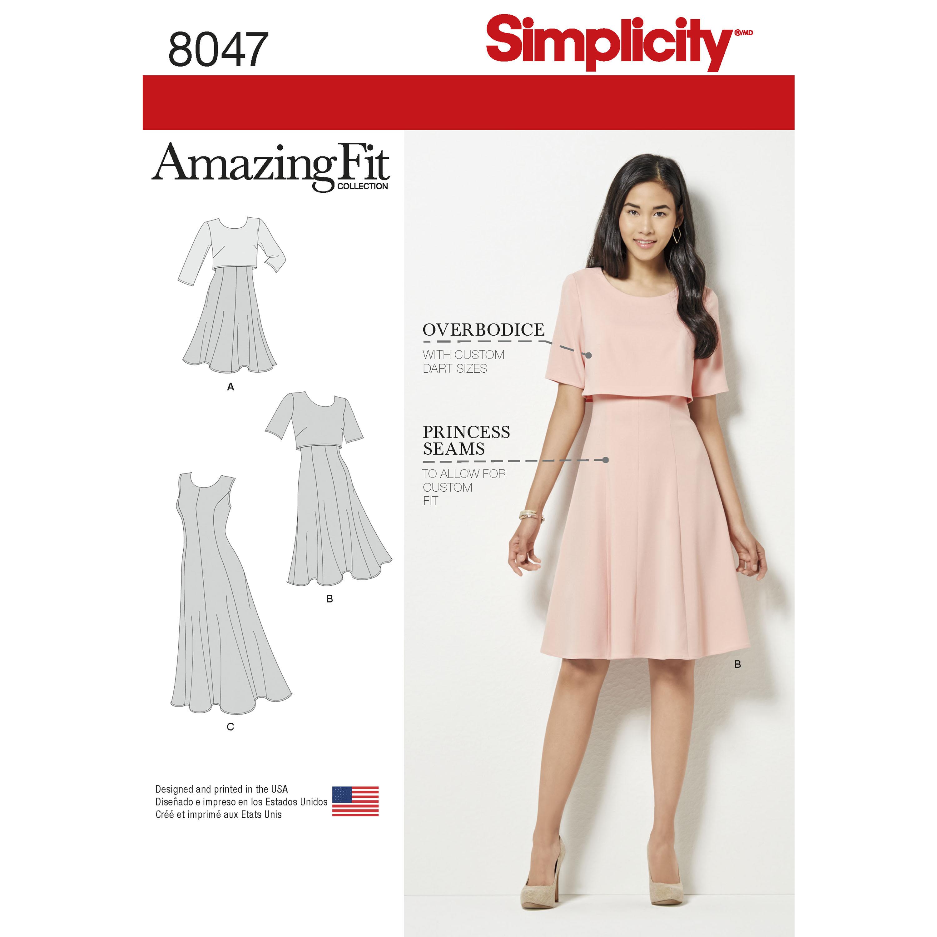 Simplicity S8047 Amazing Fit Women's Dress in Slim, Average & Curvy Fit