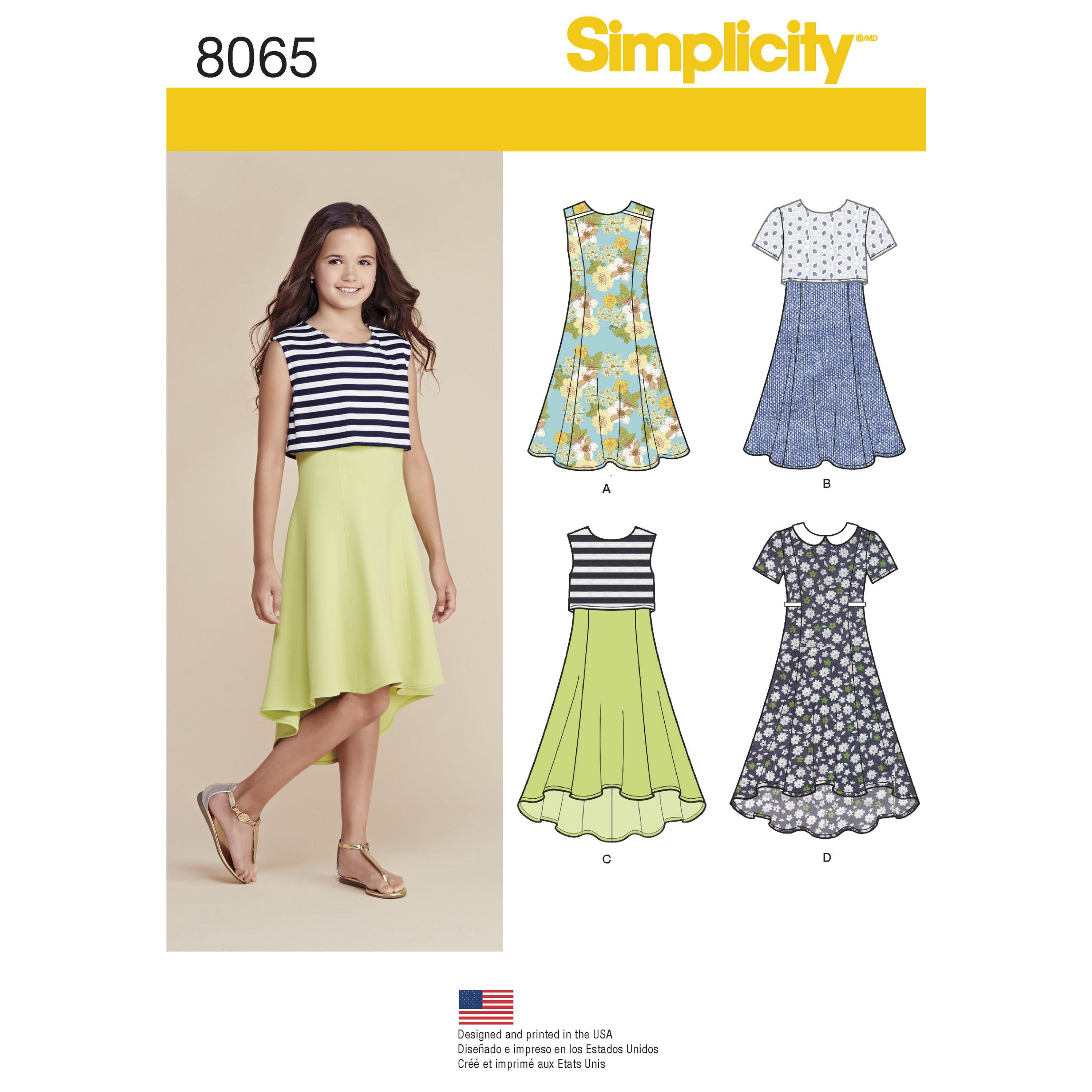Simplicity S8065 Girls' and Girls' Plus Dress or Popover Dress